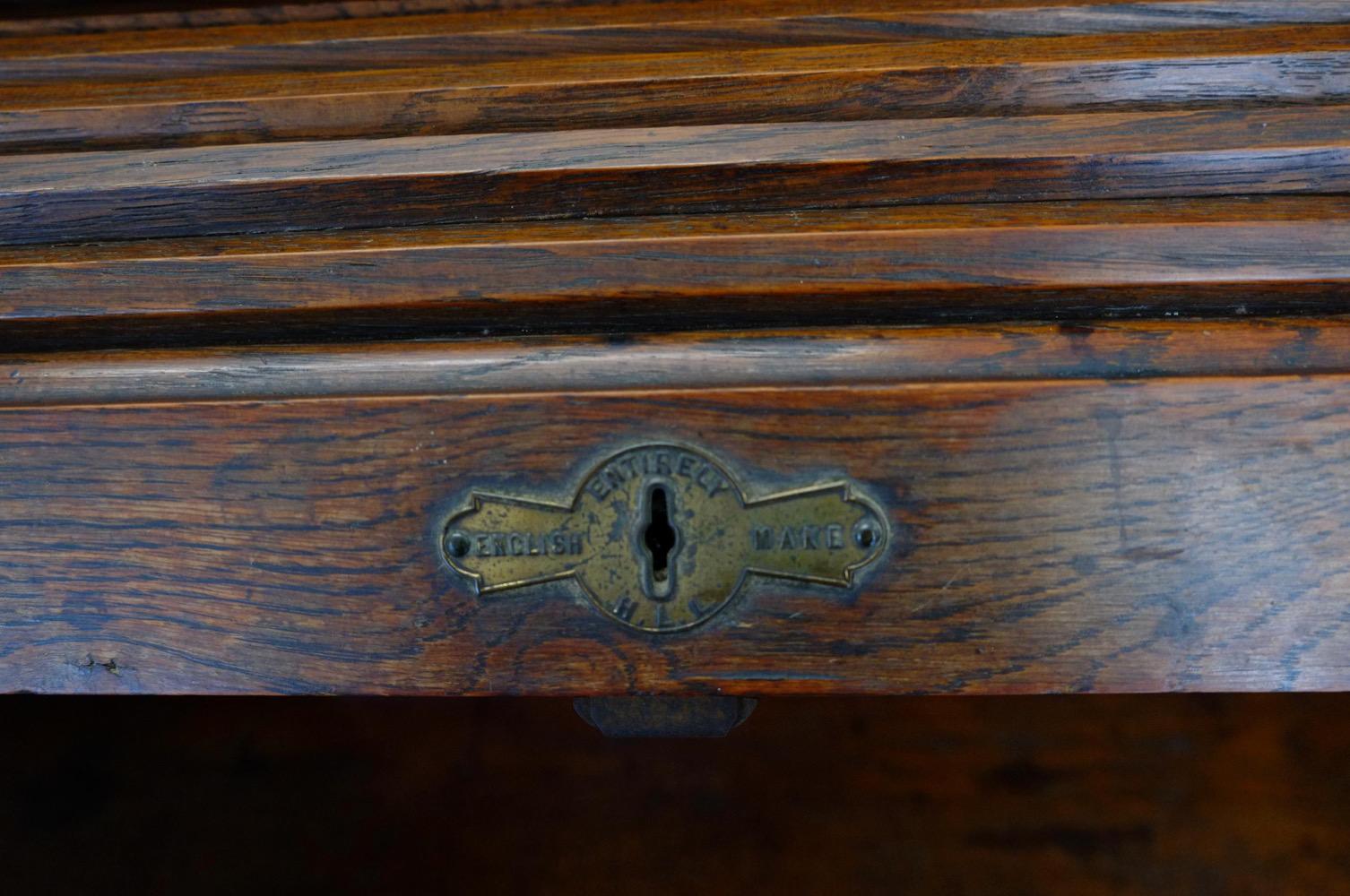 English Edwardian Fully Fitted Solid Oak Roll Top Twin Pedestal Desk 3