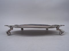English Edwardian Georgian Square Cartouche Salver Tray, 1917