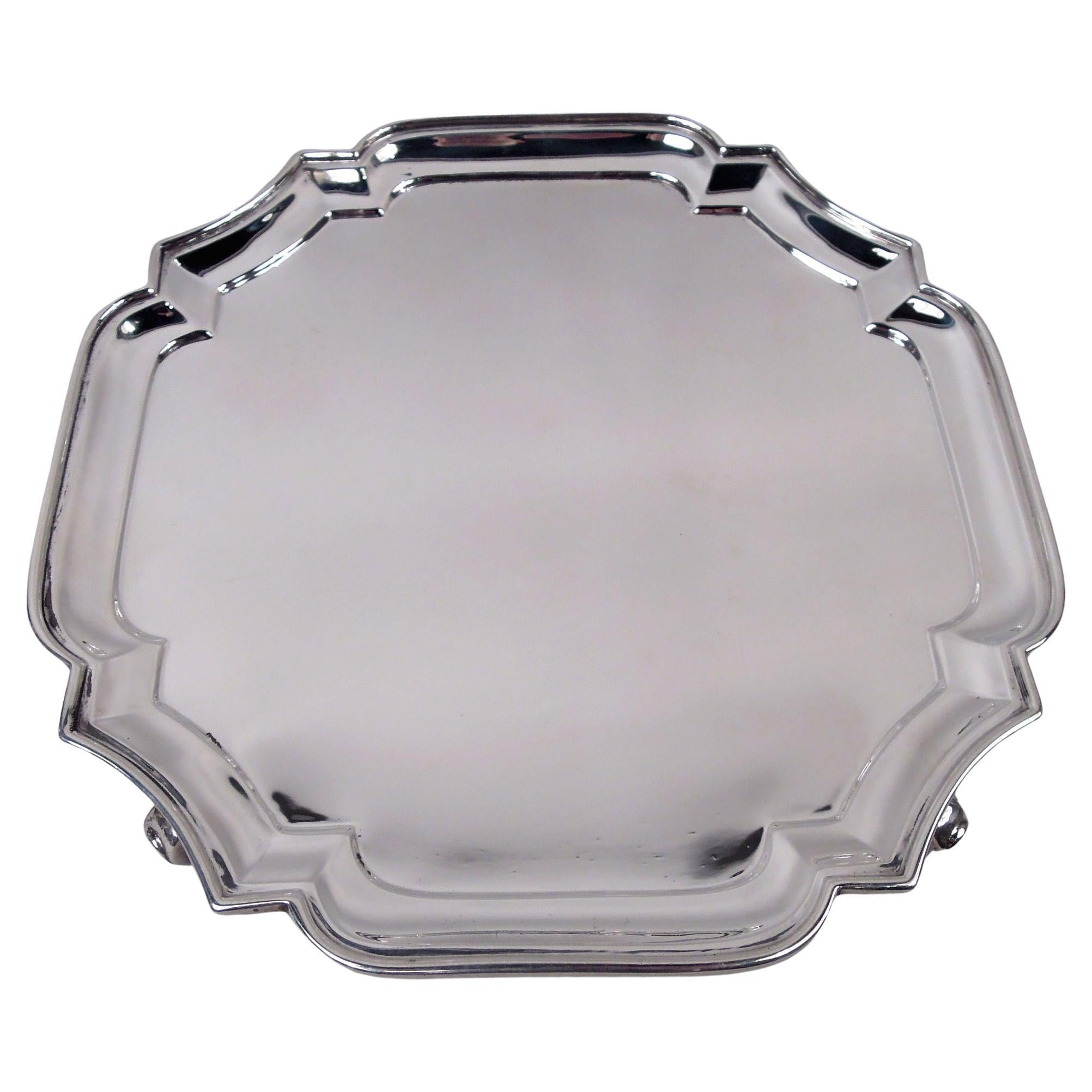 English Edwardian Georgian Square Cartouche Salver Tray, 1917