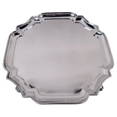 English Edwardian Georgian Square Cartouche Salver Tray, 1917
