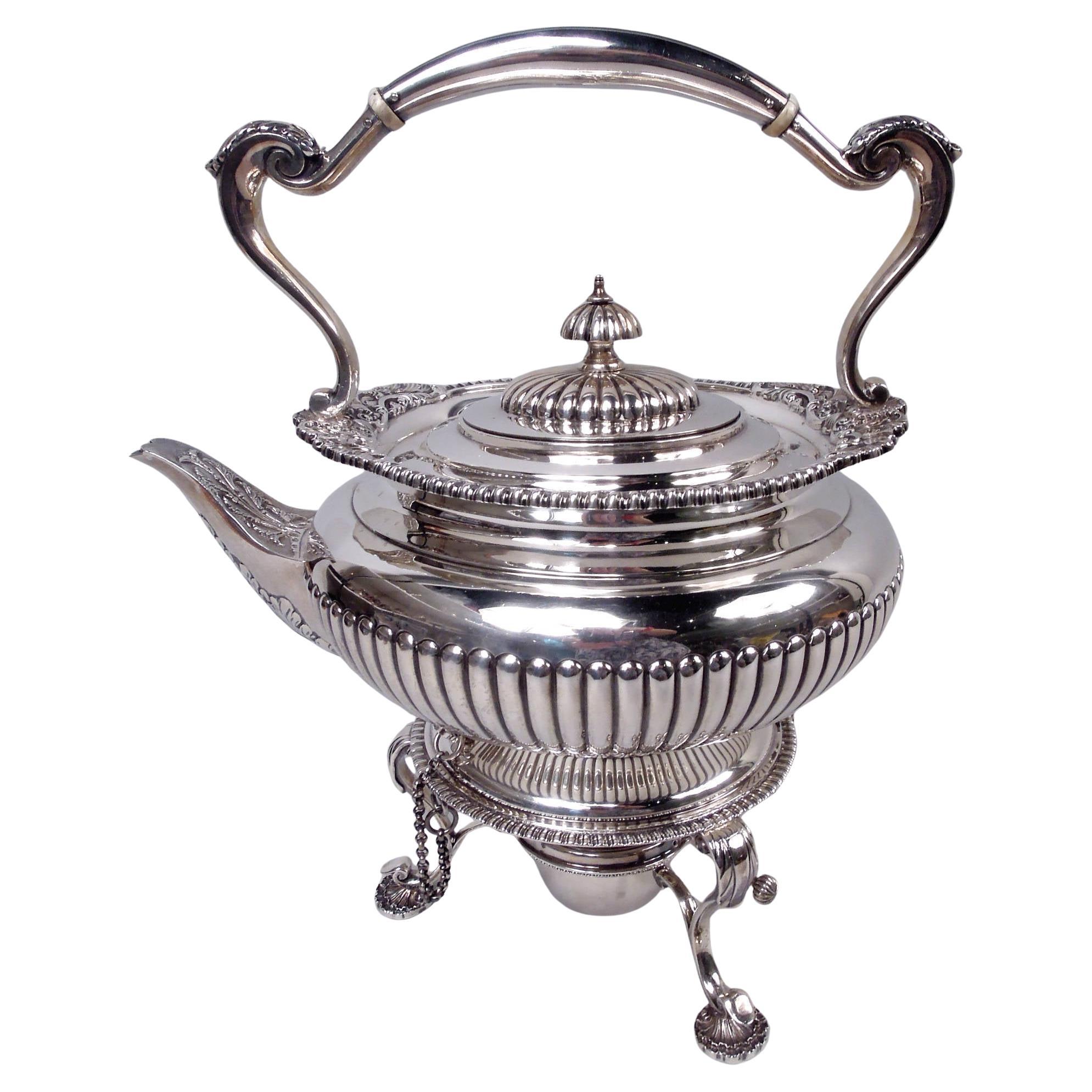 English Edwardian Georgian Sterling Silver Kettle on Stand, 1904 For Sale