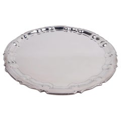 English Edwardian Georgian Sterling Silver Piecrust Salver Tray, 1911