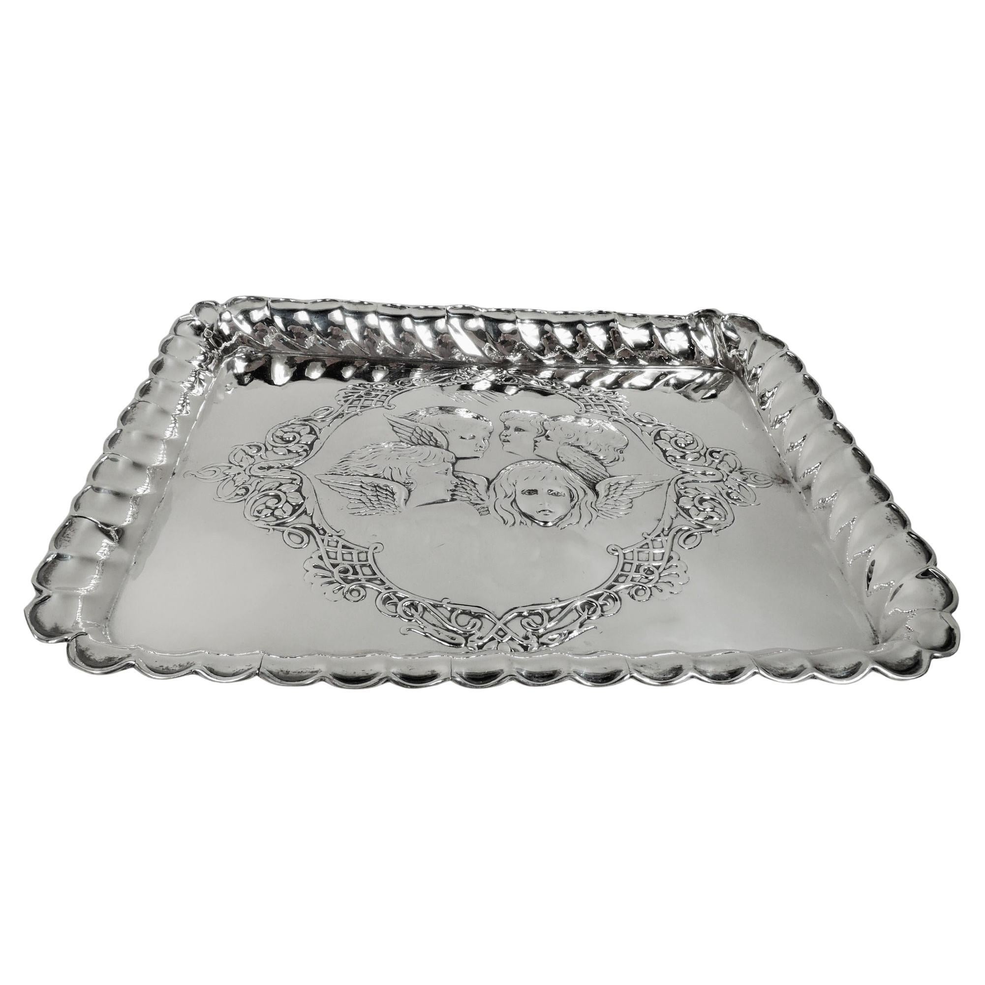 English Edwardian Georgian Tray with Reynolds’ Angel’s Heads, 1903 For Sale