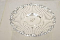 English Edwardian Grapevine Repousse Silver Plated Pierced Serving Platter "P"