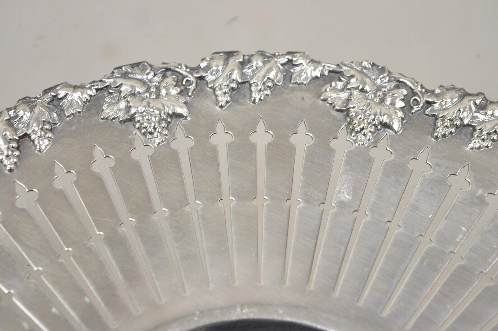 English Edwardian Grapevine Repousse Silver Plated Pierced Serving Platter 