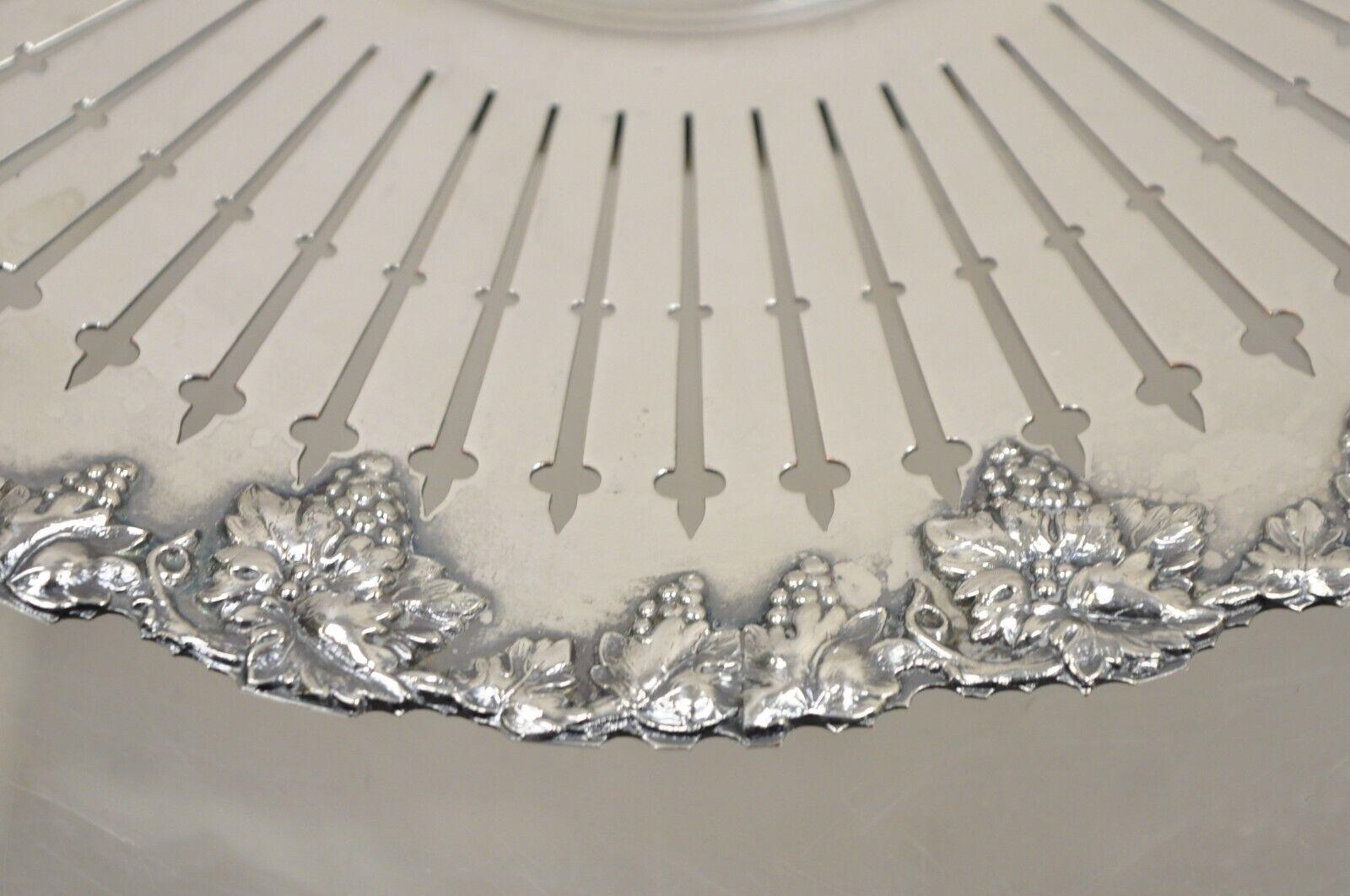 English Edwardian Grapevine Repousse Silver Plated Pierced Serving Platter 