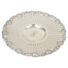 Antique English Edwardian Grapevine Repousse Silver Plated Pierced Serving Platter "P"