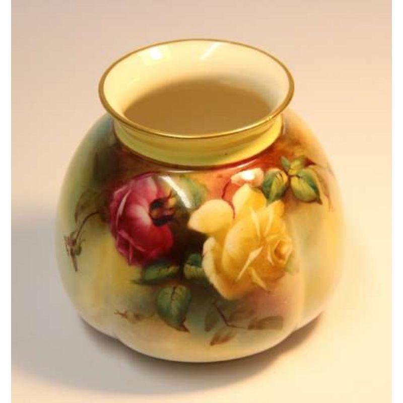 English Edwardian Hadley's Royal Worcester Porcelain Floral Hand Painted Vase 2