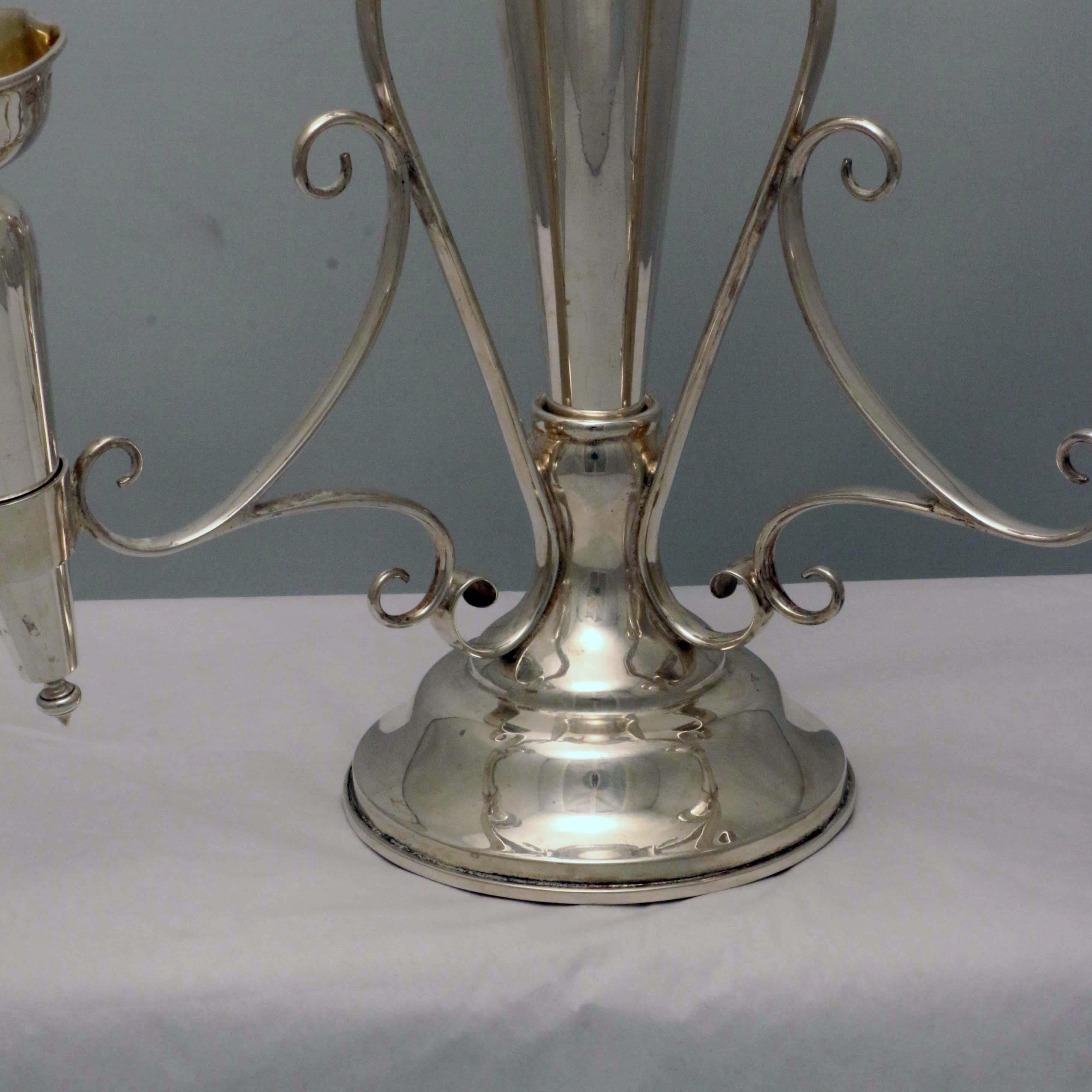 Hand-Crafted English Edwardian Hall Marked Silver Epergne For Sale
