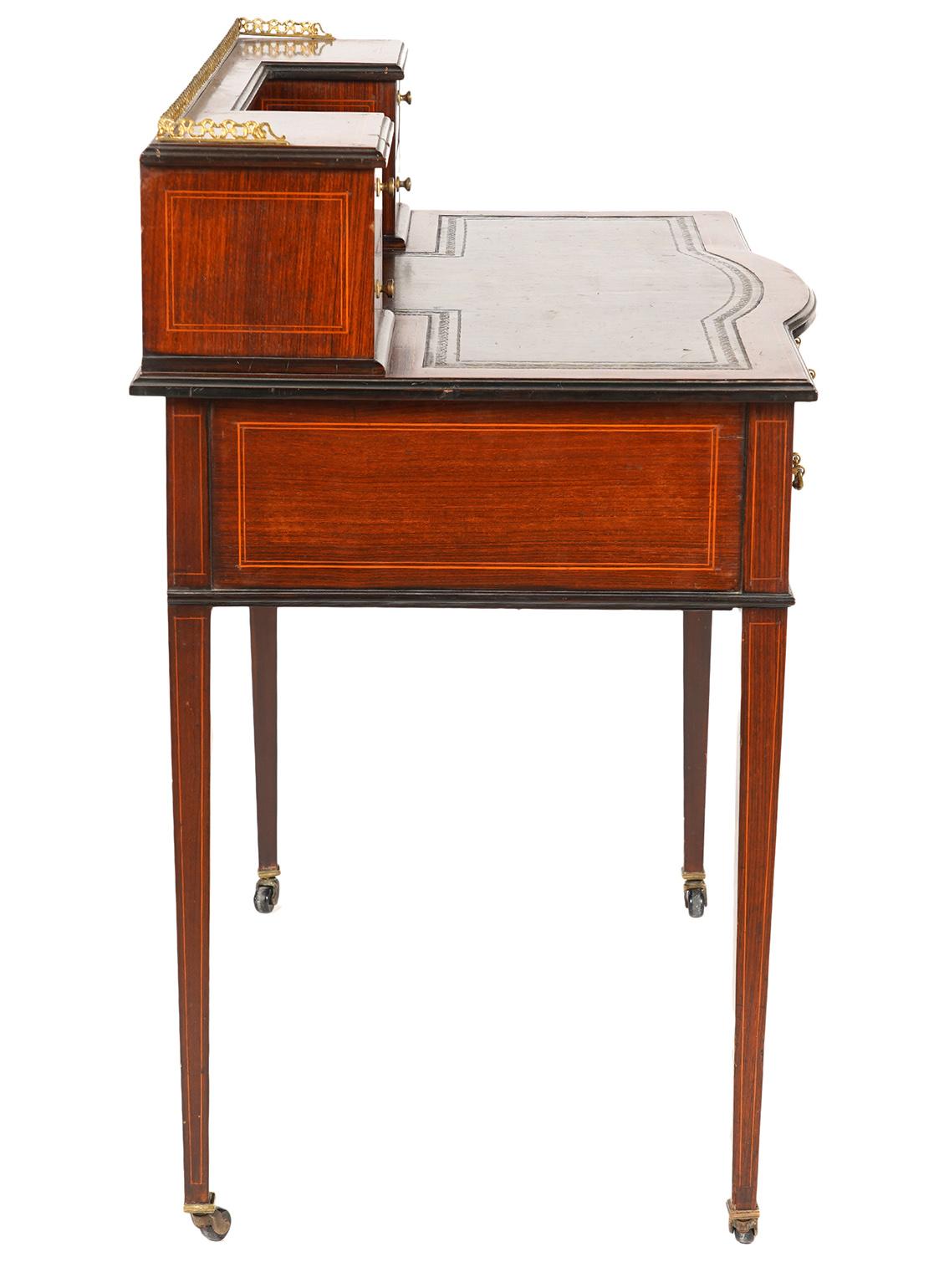 English Edwardian Inlaid Mahogany Bow Front Ladies Writing Desk with Gallery 3