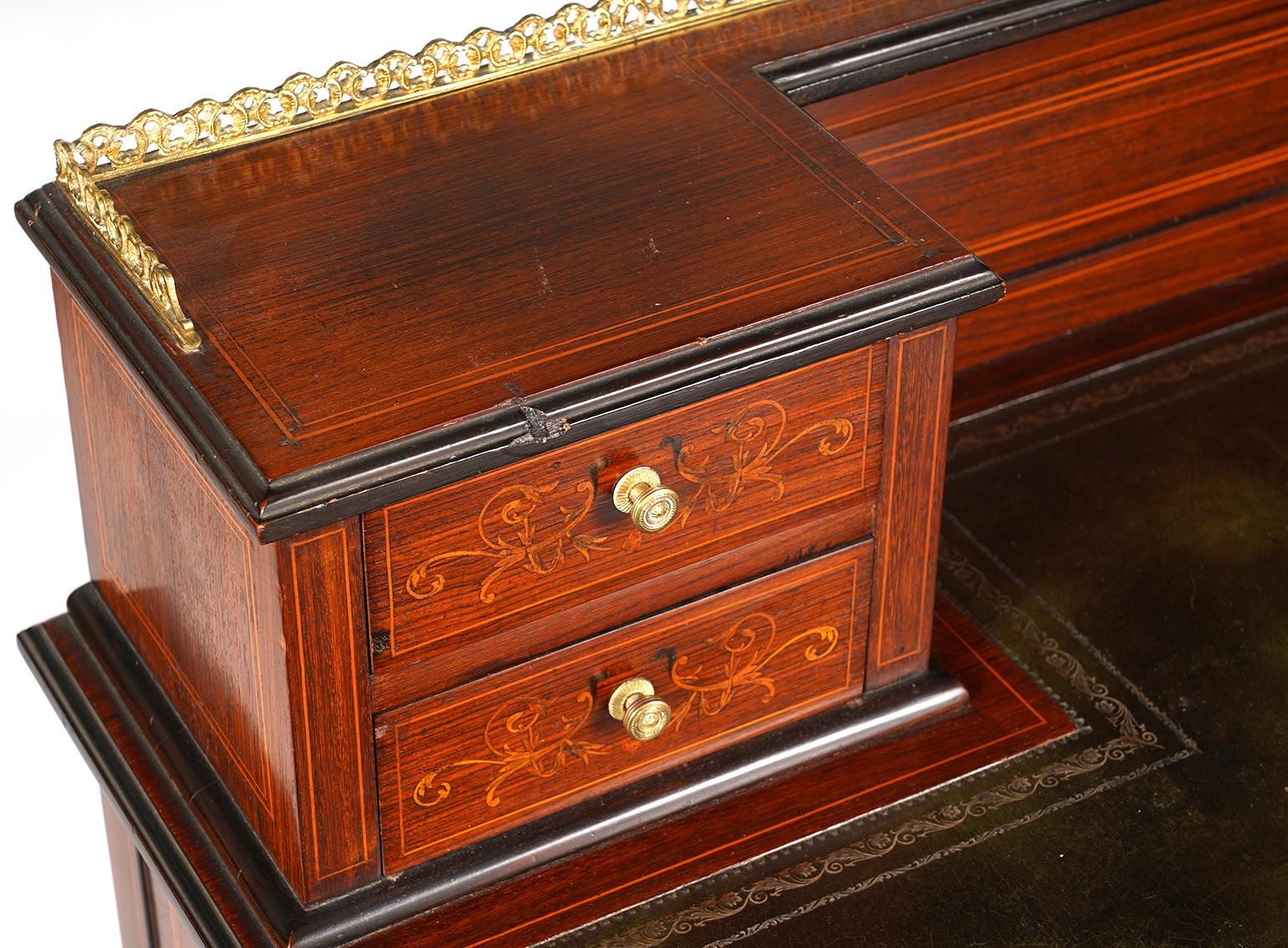 English Edwardian Inlaid Mahogany Bow Front Ladies Writing Desk with Gallery 4