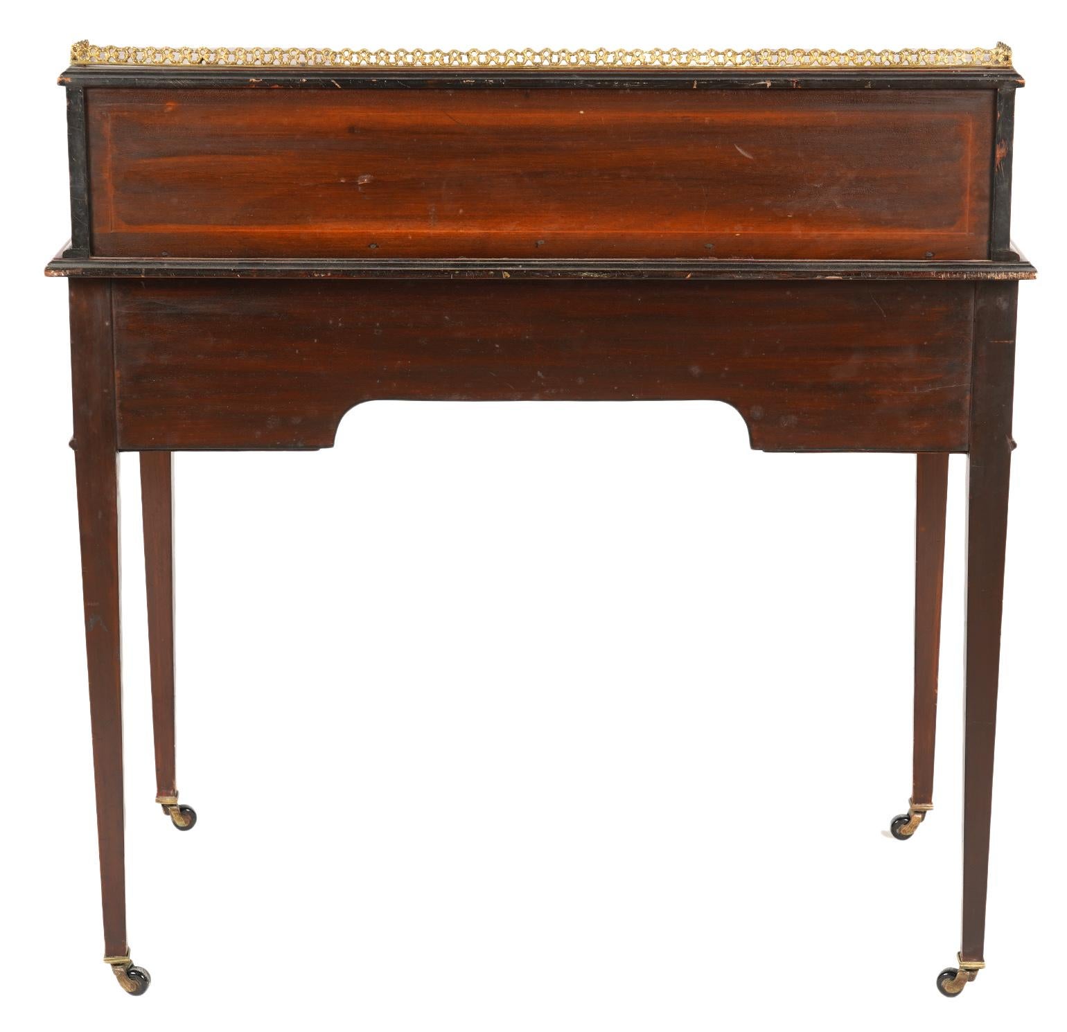 English Edwardian Inlaid Mahogany Bow Front Ladies Writing Desk with Gallery 2