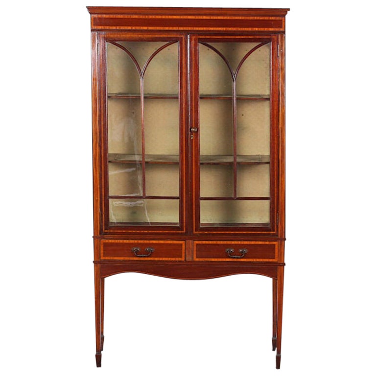 English Edwardian Inlaid Mahogany Display Cabinet Vitrine