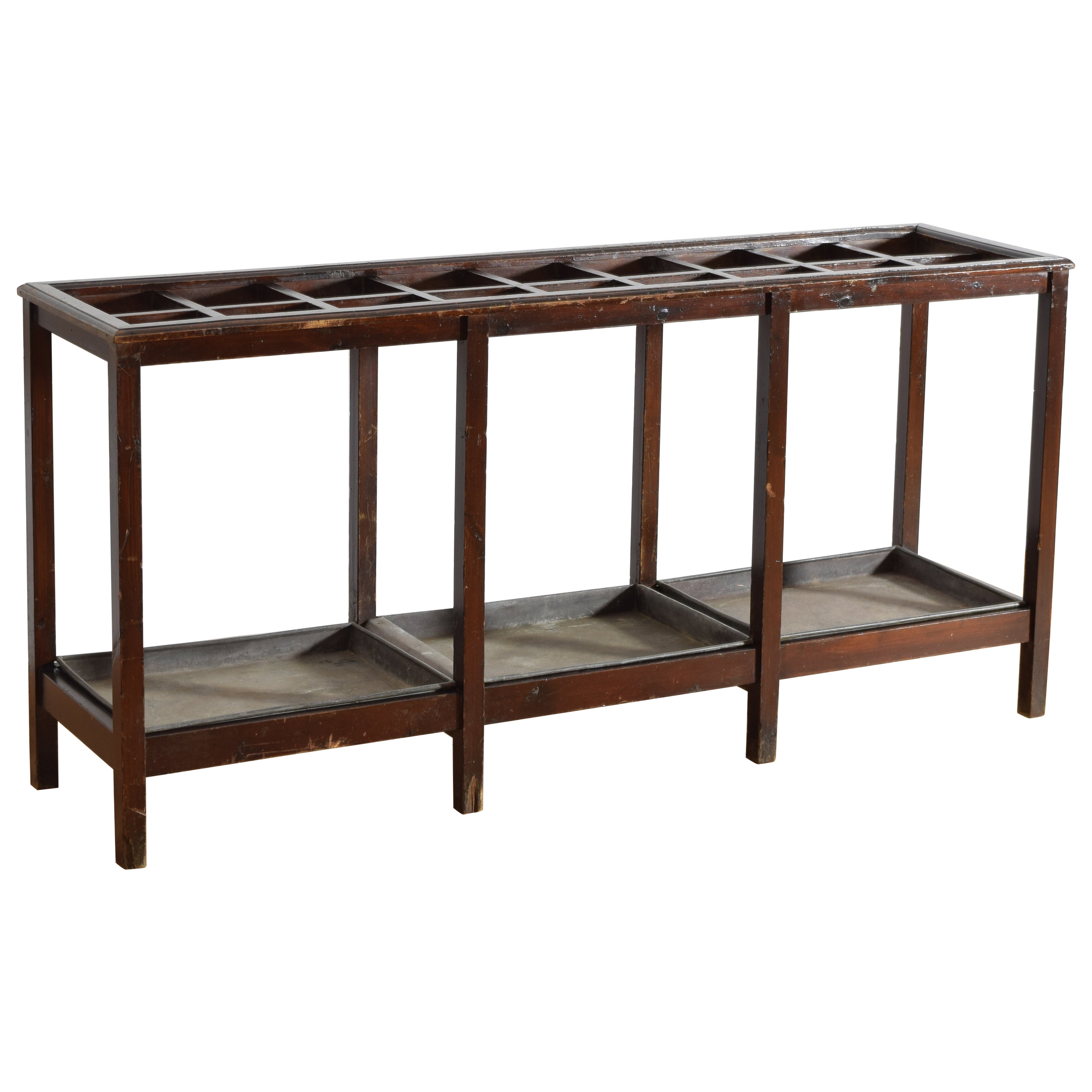 English, Edwardian, Large Mahogany Umbrella Stand with Zinc Base, ca. 1900