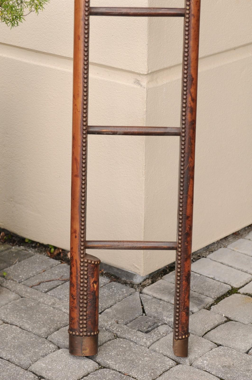English Edwardian Leather Folding Ladder with Nailhead Trim, circa 1920 9
