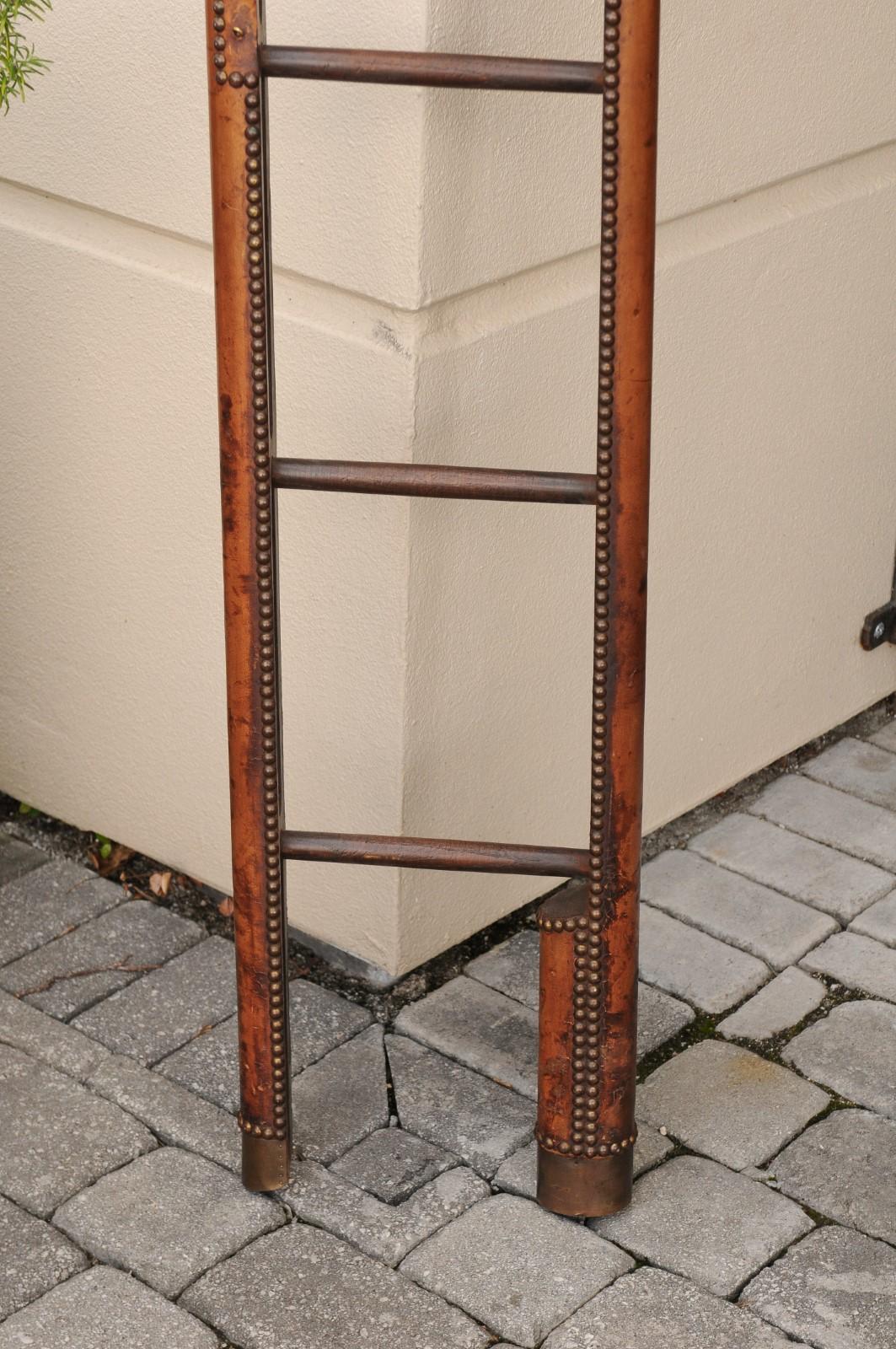 English Edwardian Leather Folding Ladder with Nailhead Trim, circa 1920 2