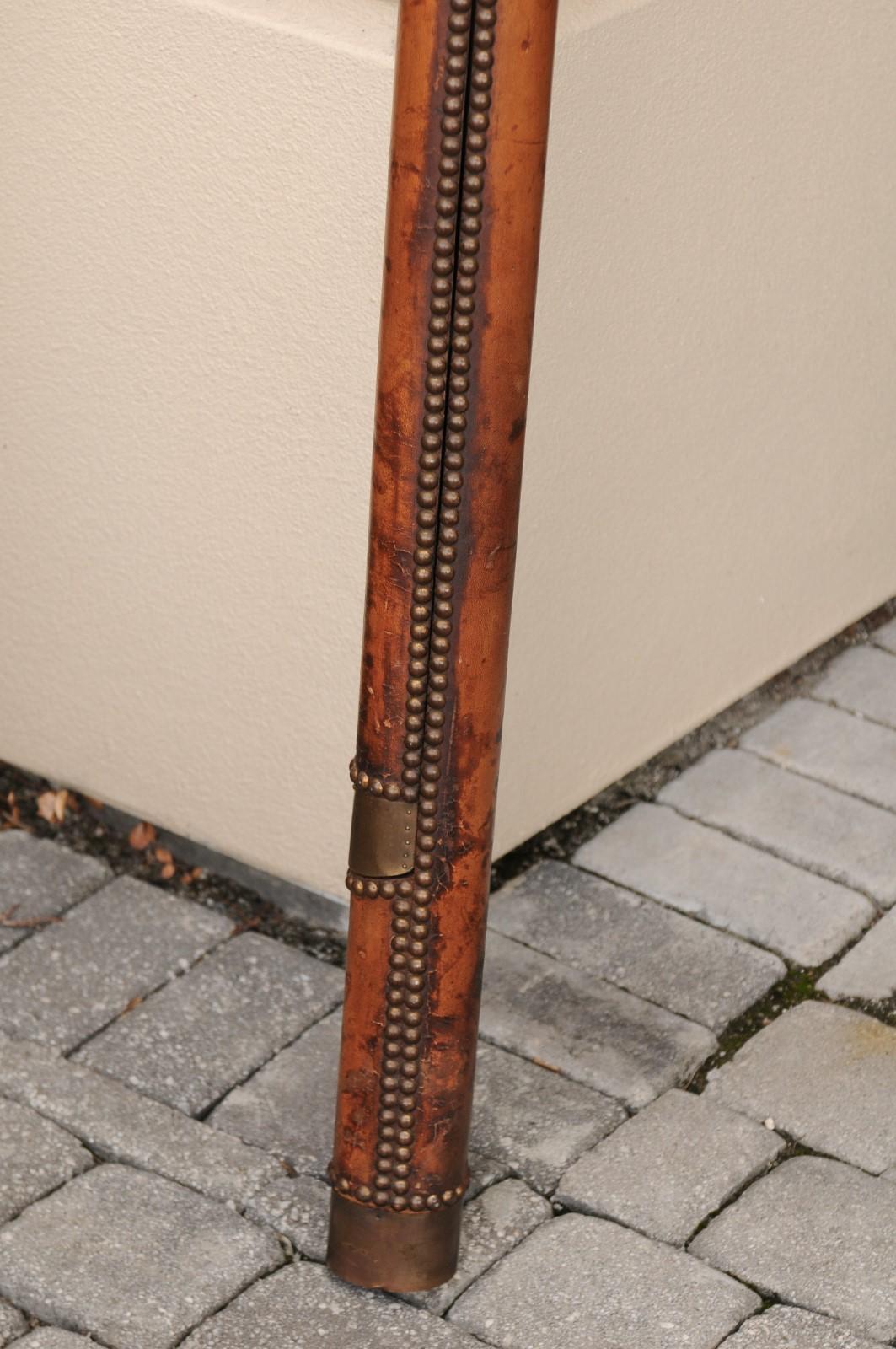 English Edwardian Leather Folding Ladder with Nailhead Trim, circa 1920 4