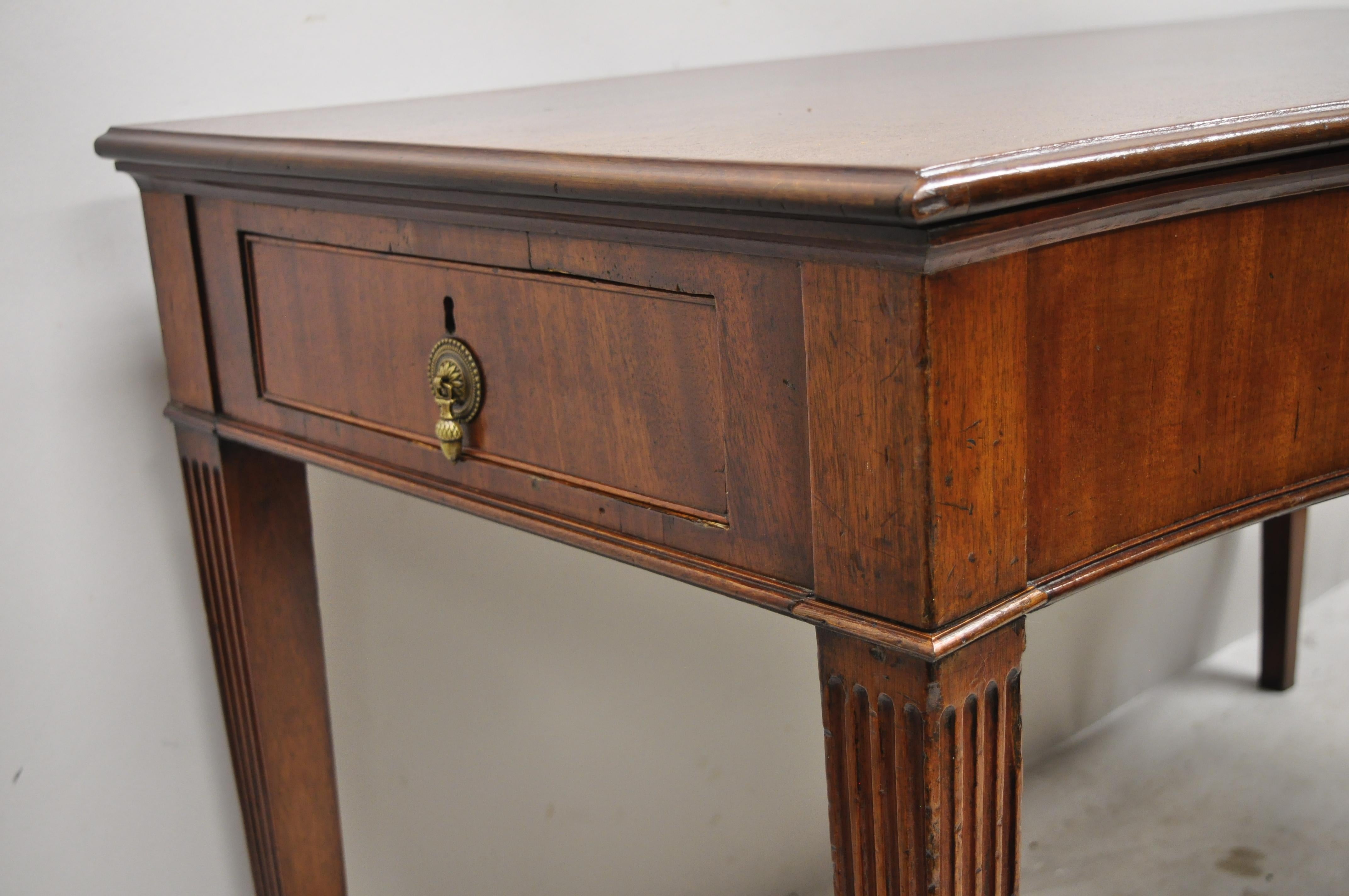 English Edwardian Mahogany 2-Drawer Demilune Sideboard Console Table Server For Sale 7