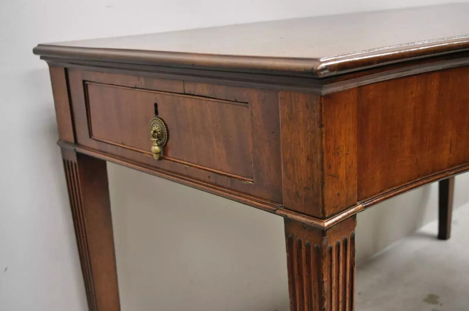 English Edwardian Mahogany 2 Drawer Demilune Sideboard Console Table Server For Sale 6
