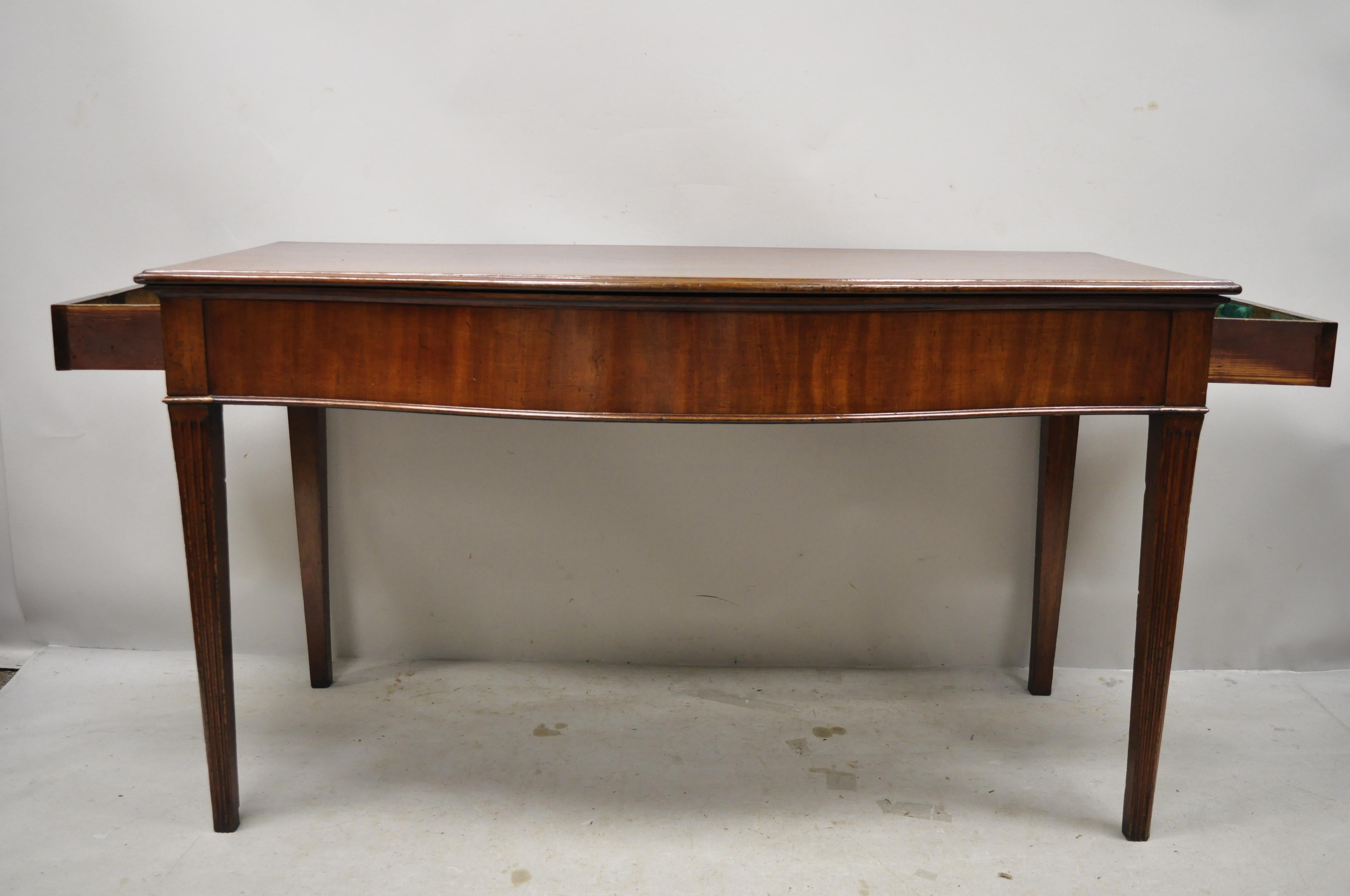 English Edwardian Mahogany 2-Drawer Demilune Sideboard Console Table Server In Good Condition For Sale In Philadelphia, PA