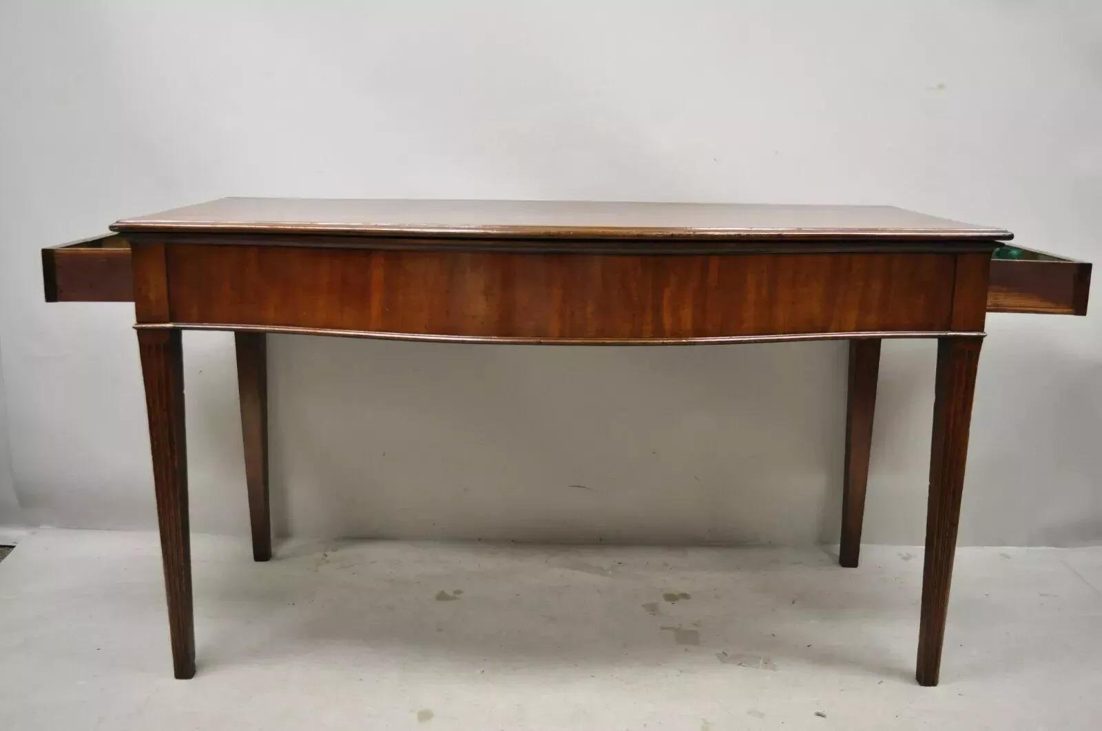 Unknown English Edwardian Mahogany 2 Drawer Demilune Sideboard Console Table Server For Sale