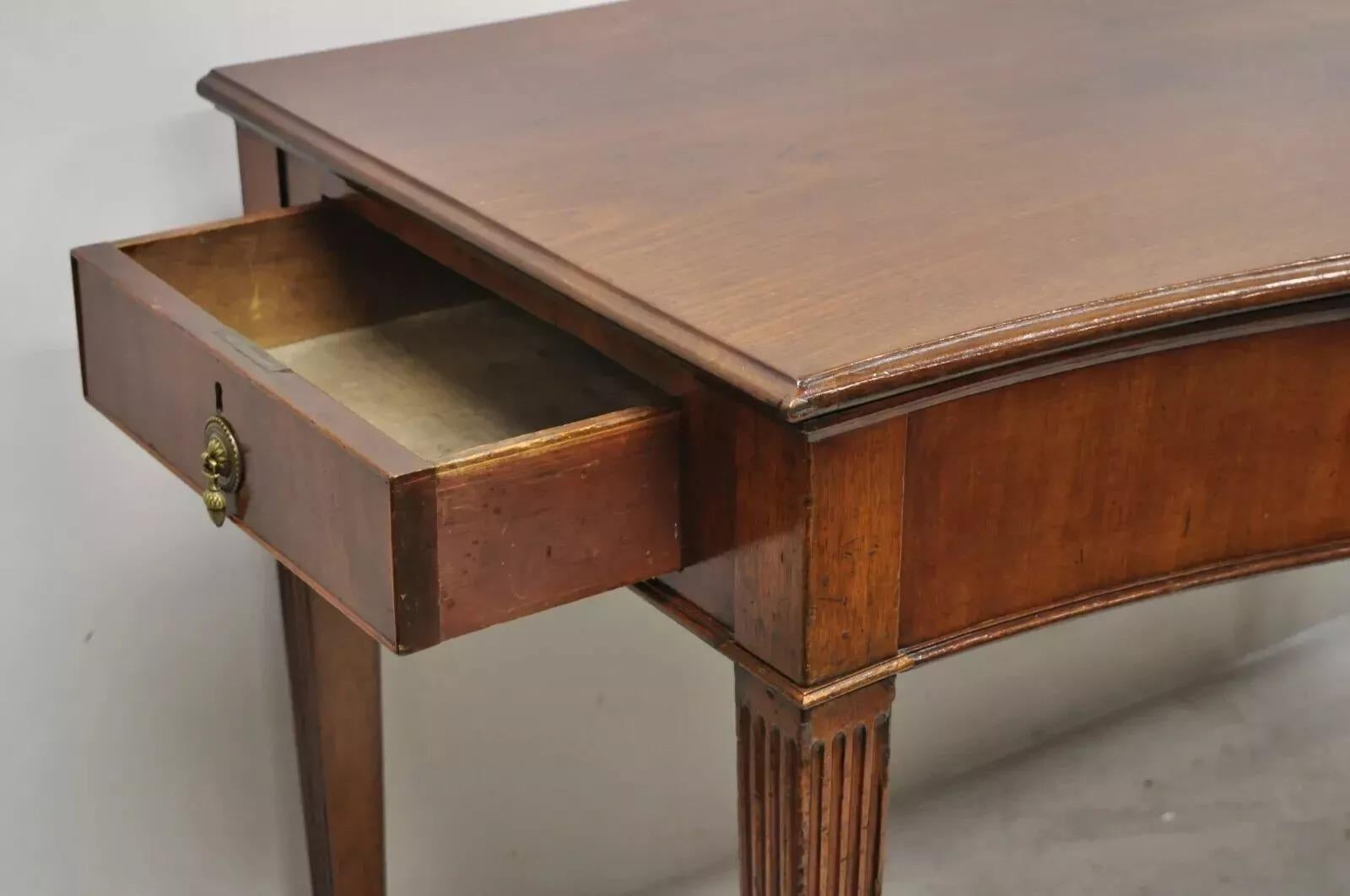 English Edwardian Mahogany 2 Drawer Demilune Sideboard Console Table Server In Good Condition For Sale In Philadelphia, PA