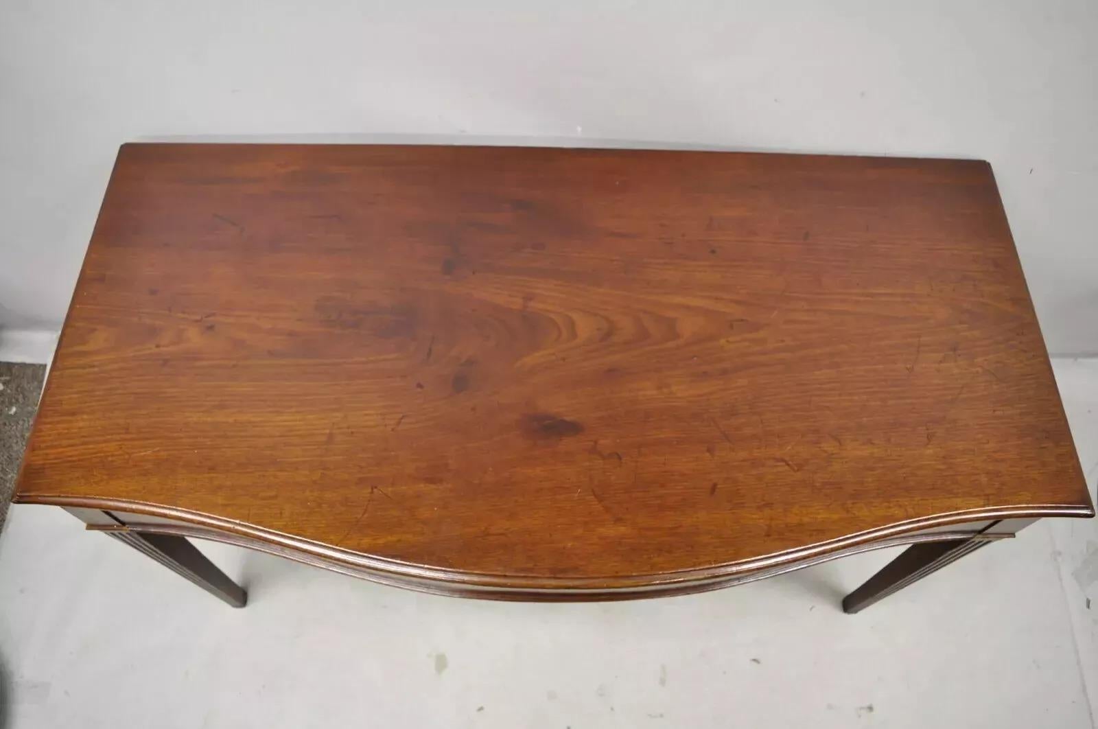 20th Century English Edwardian Mahogany 2 Drawer Demilune Sideboard Console Table Server For Sale