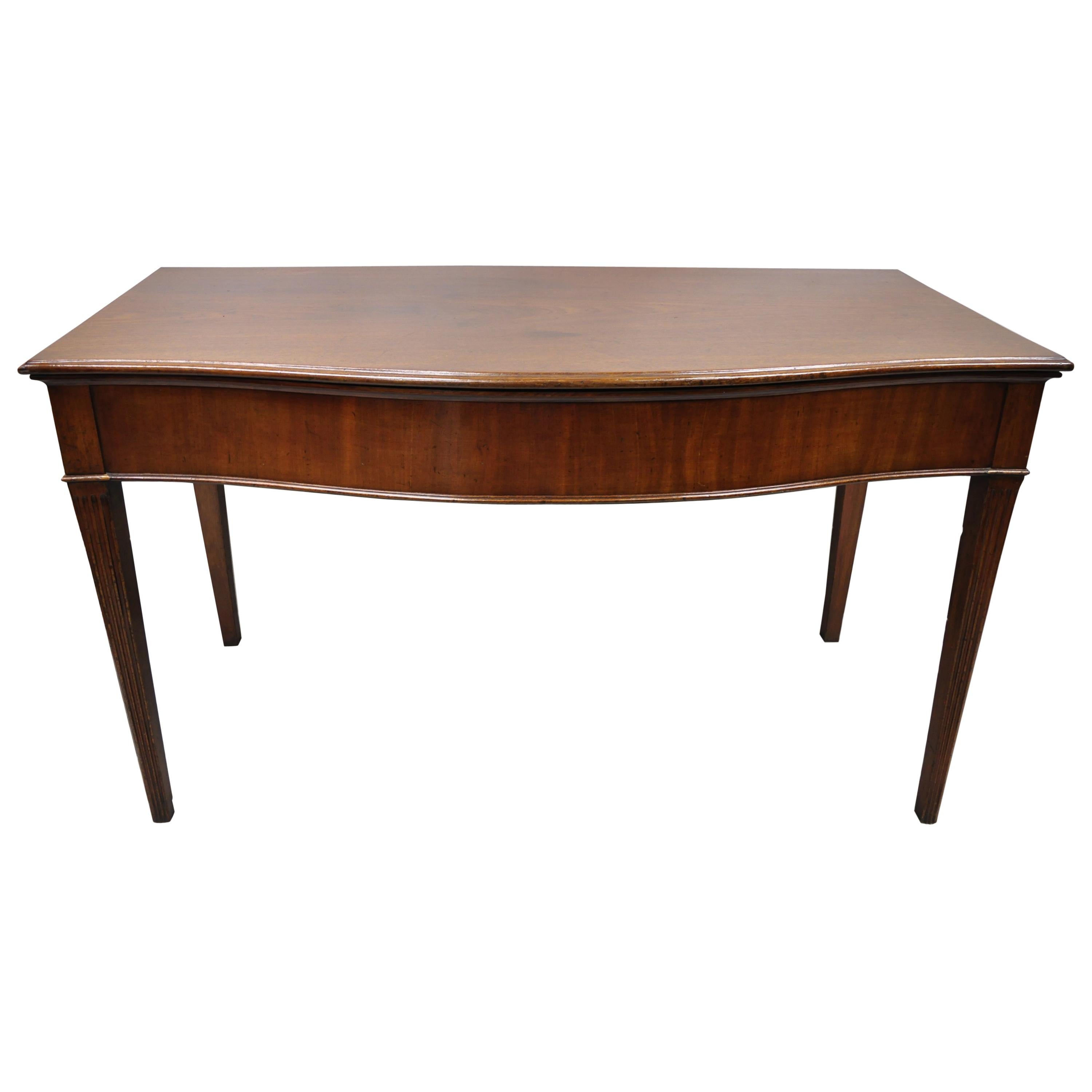 English Edwardian Mahogany 2-Drawer Demilune Sideboard Console Table Server For Sale
