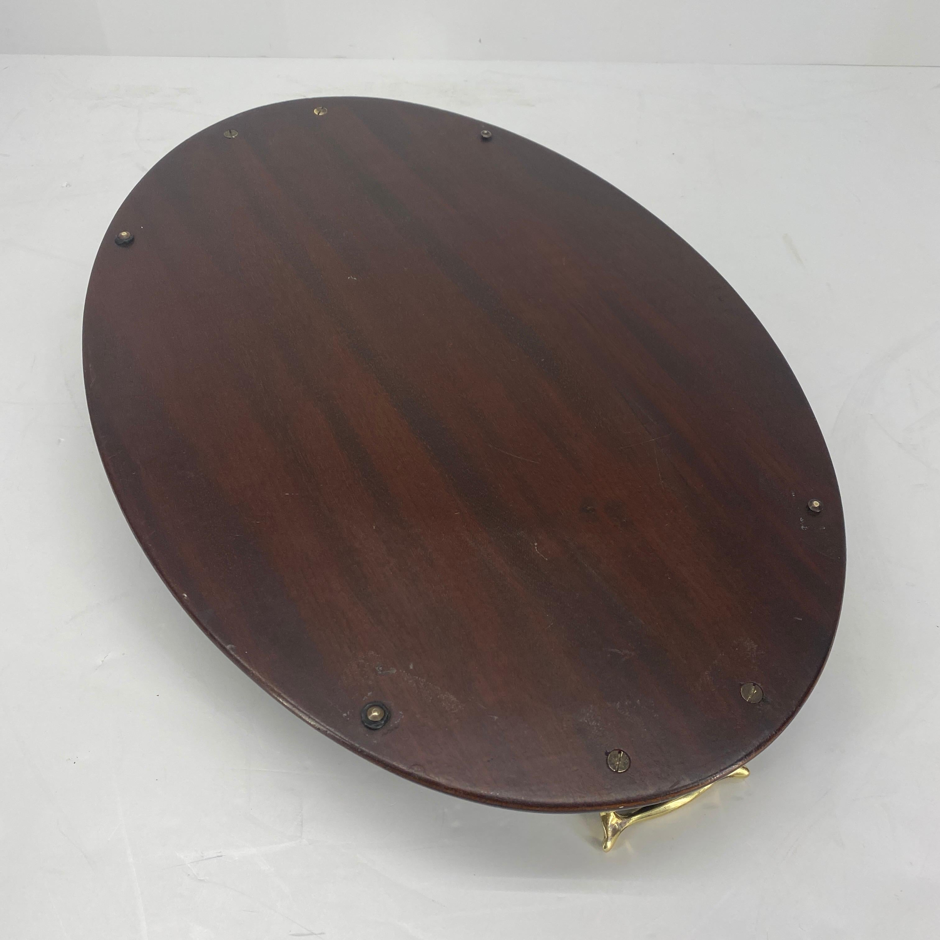 English Edwardian Mahogany and Fruitwood Inlaid Bar Tray with Brass Handles 16