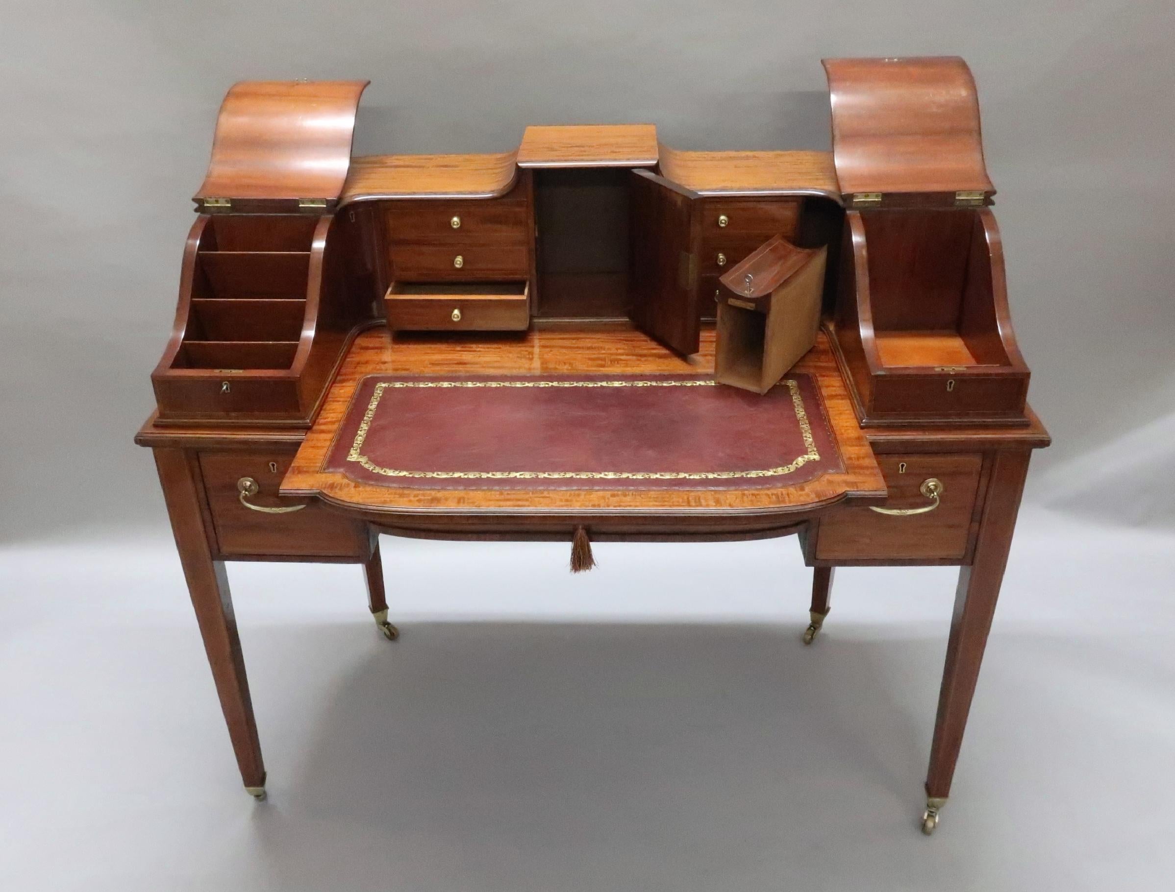 English Edwardian Mahogany and Kingwood Carlton House Writing Desk In Good Condition For Sale In Macclesfield, GB