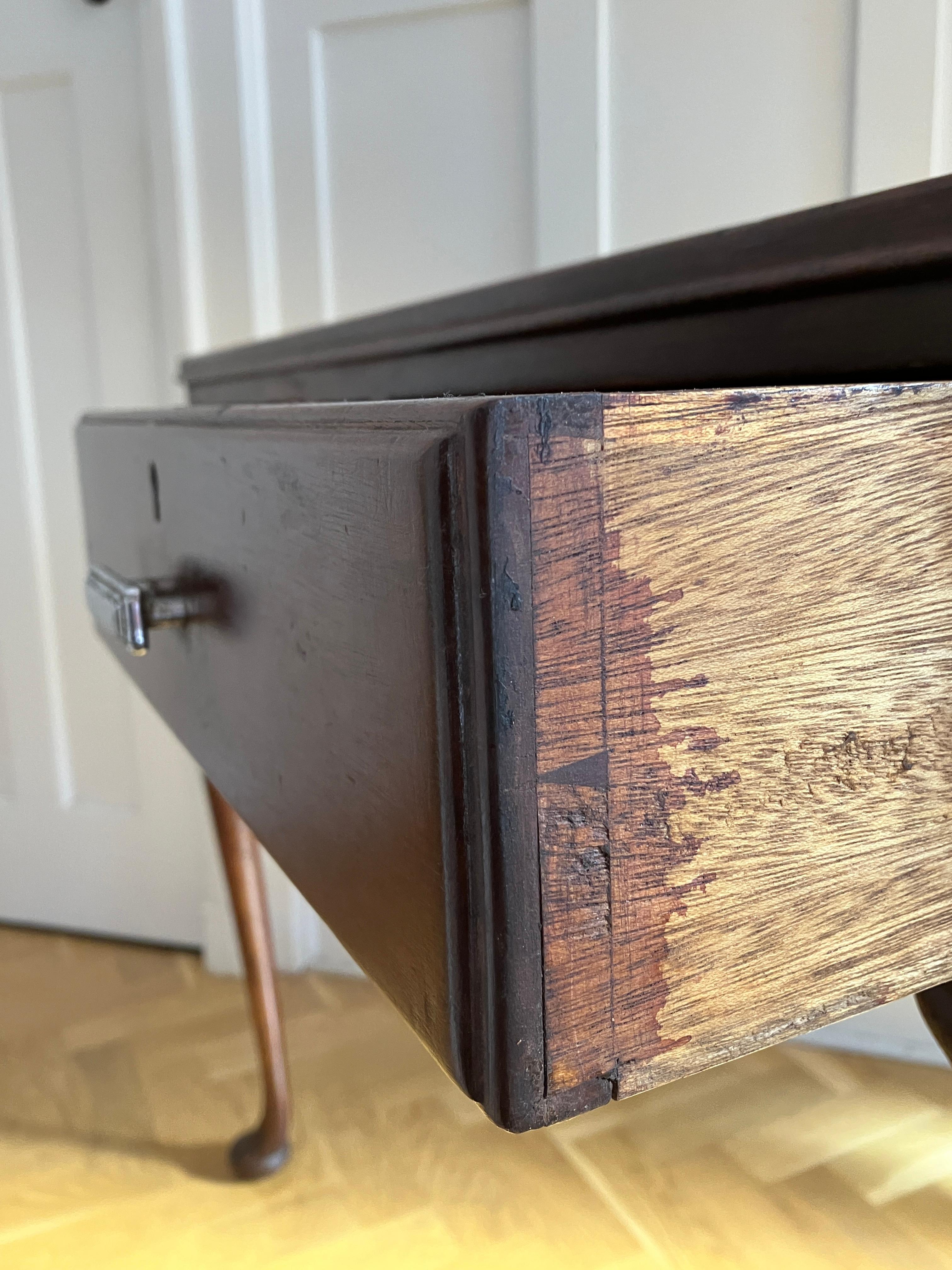 English Edwardian Mahogany Console Table / Desk with Cabriole Legs Sold by Heals For Sale 8