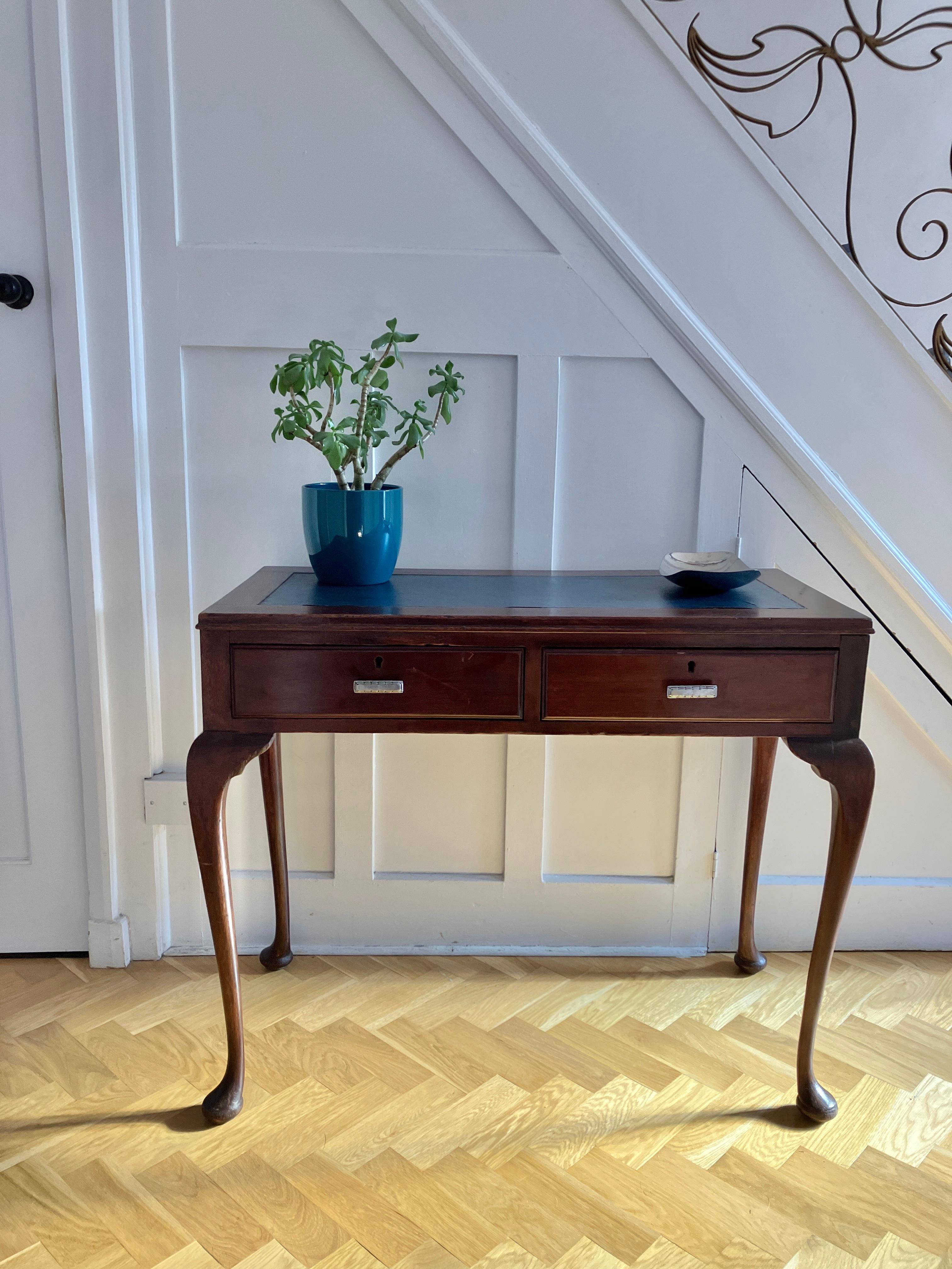 English Edwardian Mahogany Console Table / Desk with Cabriole Legs Sold by Heals For Sale 4