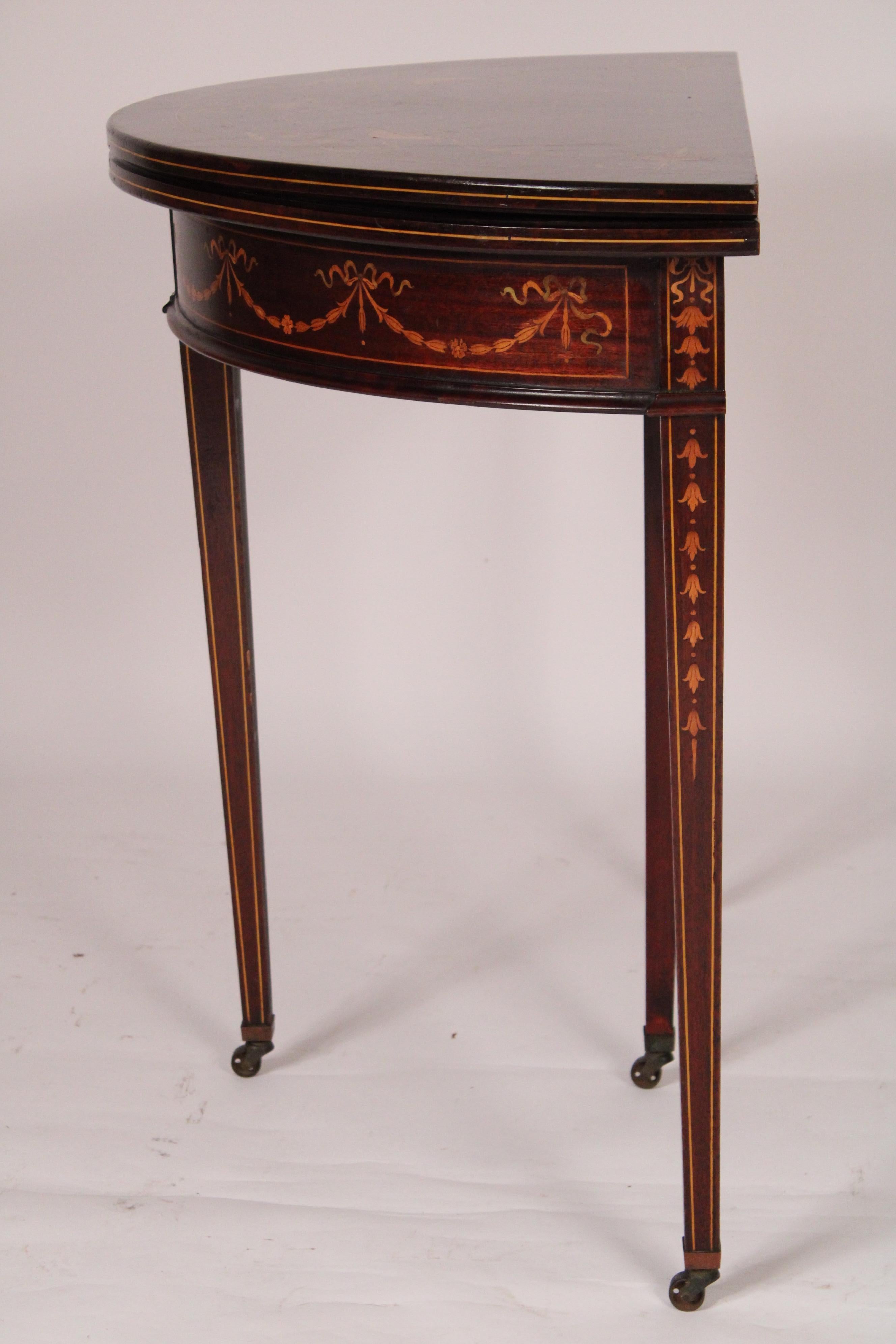 Early 20th Century English Edwardian Mahogany Inlaid Console / Games Table For Sale