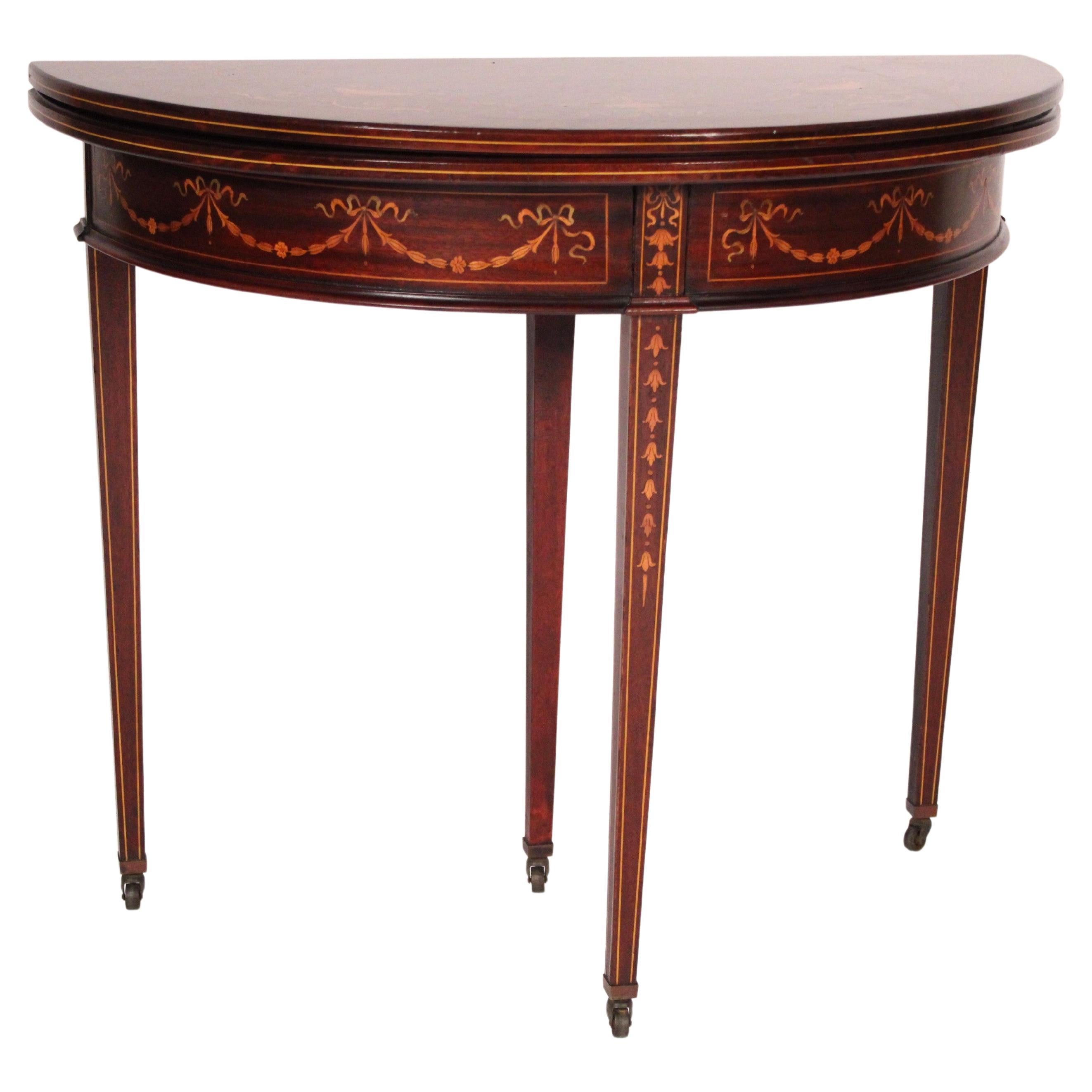 English Edwardian Mahogany Inlaid Console / Games Table For Sale