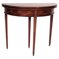 Console / Table de jeux anglaise édouardienne en acajou marqueté