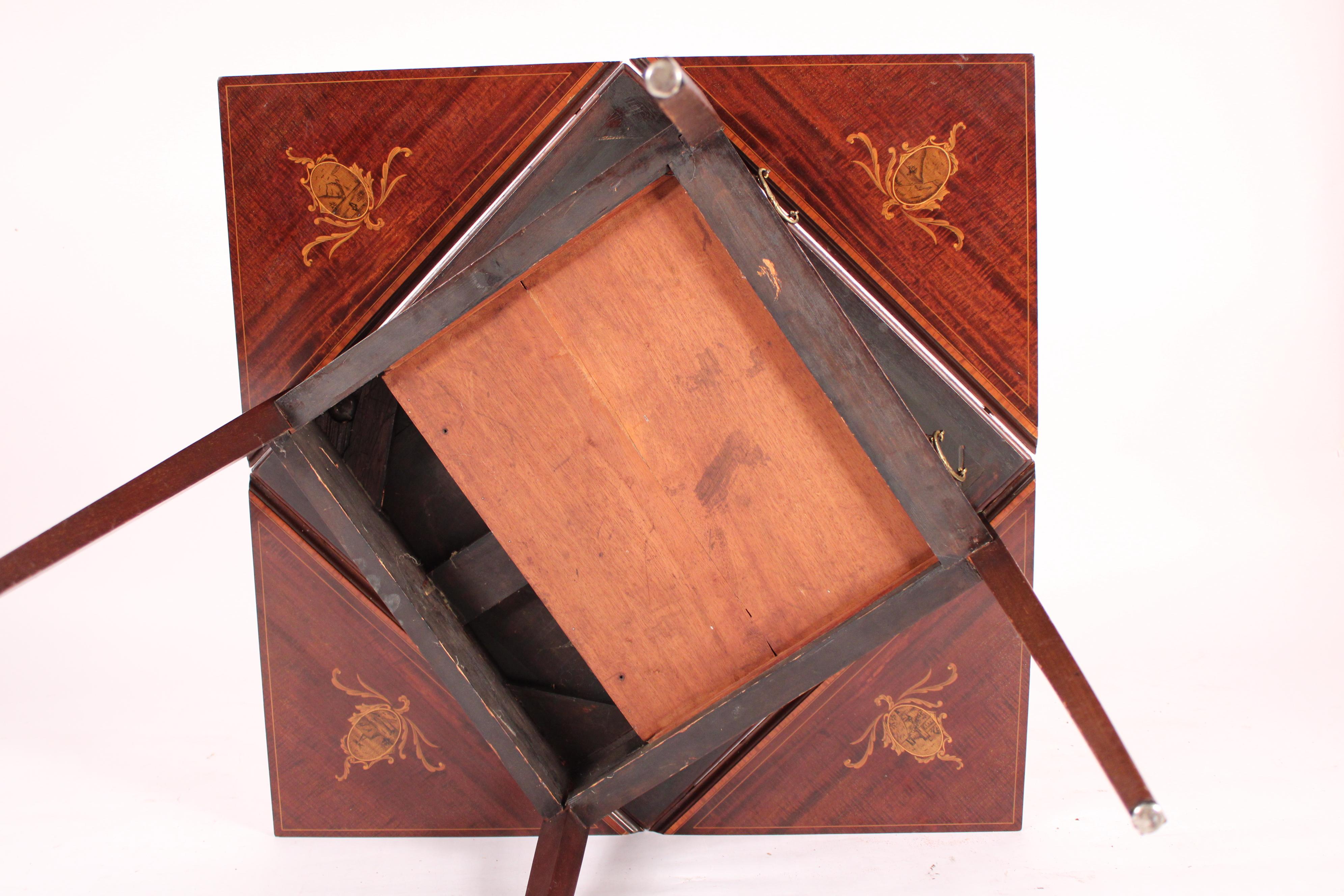 English Edwardian Mahogany Inlaid Games Table For Sale 8