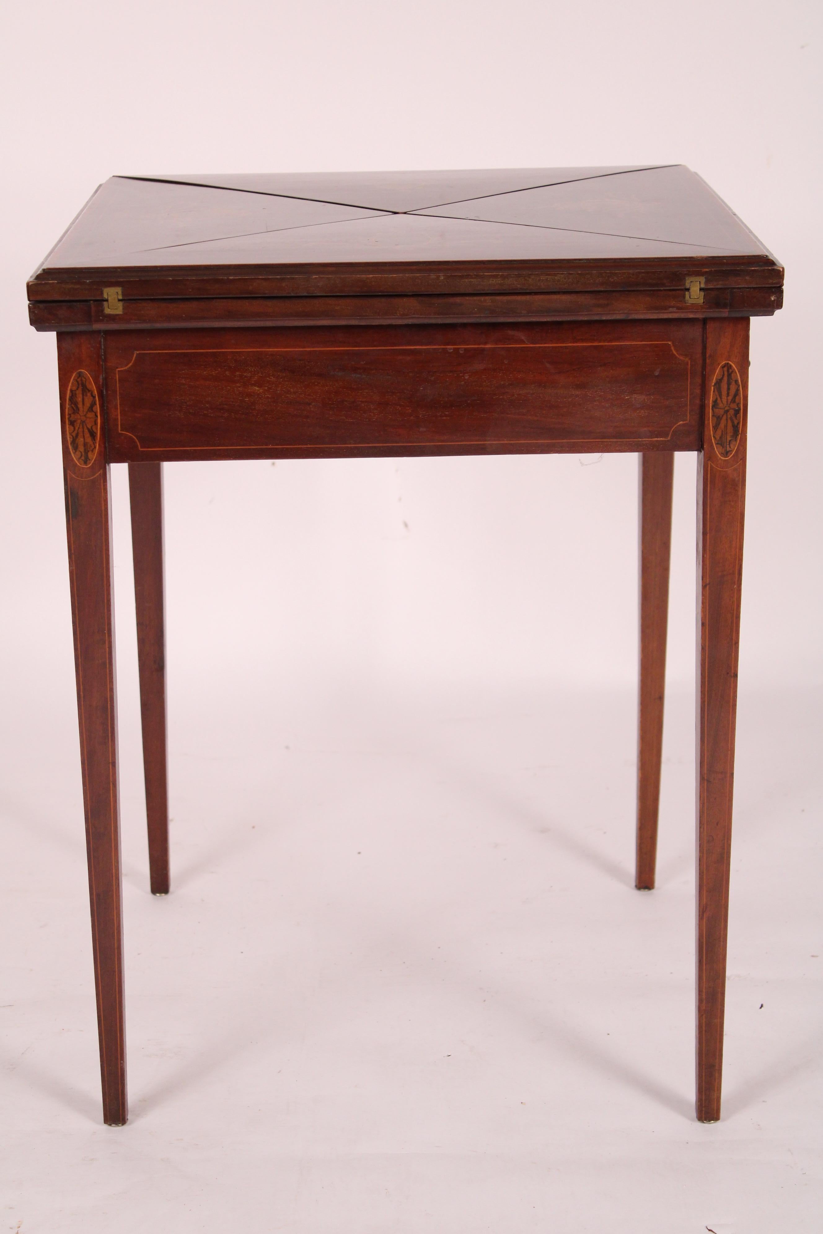Brass English Edwardian Mahogany Inlaid Games Table For Sale