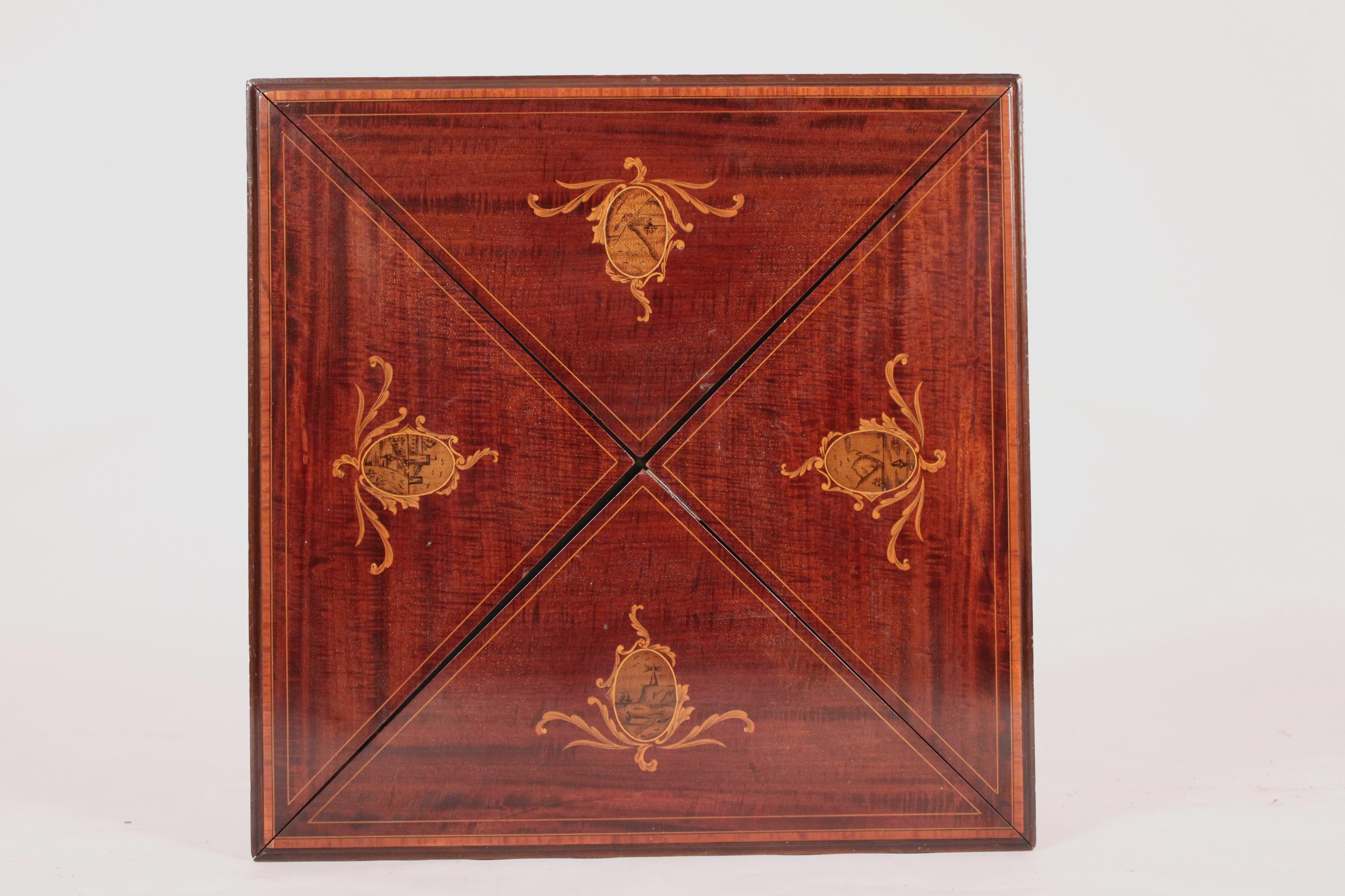 English Edwardian Mahogany Inlaid Games Table For Sale 2