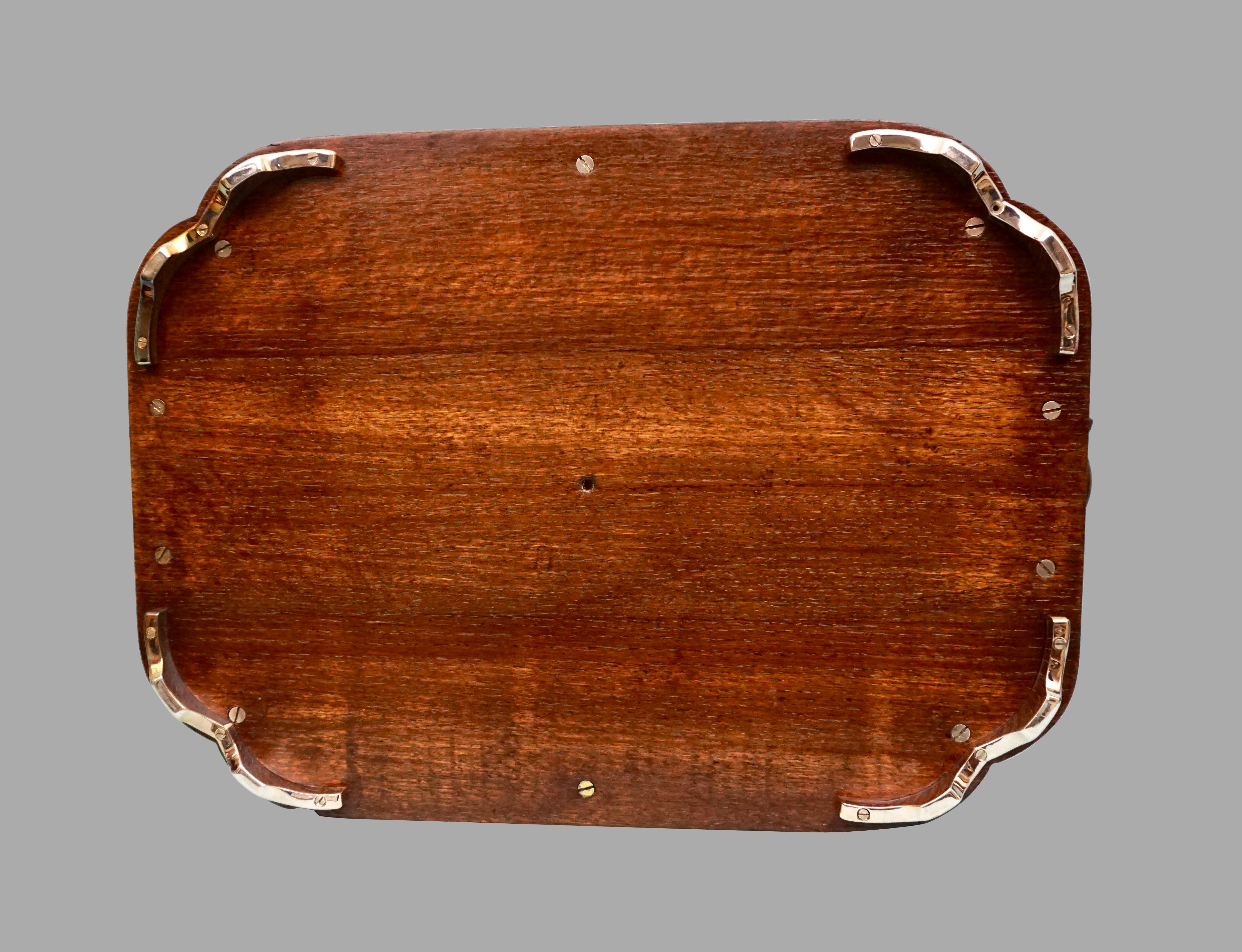 English Edwardian Mahogany Tray with Silver Plated Handles and Gallery In Good Condition In San Francisco, CA