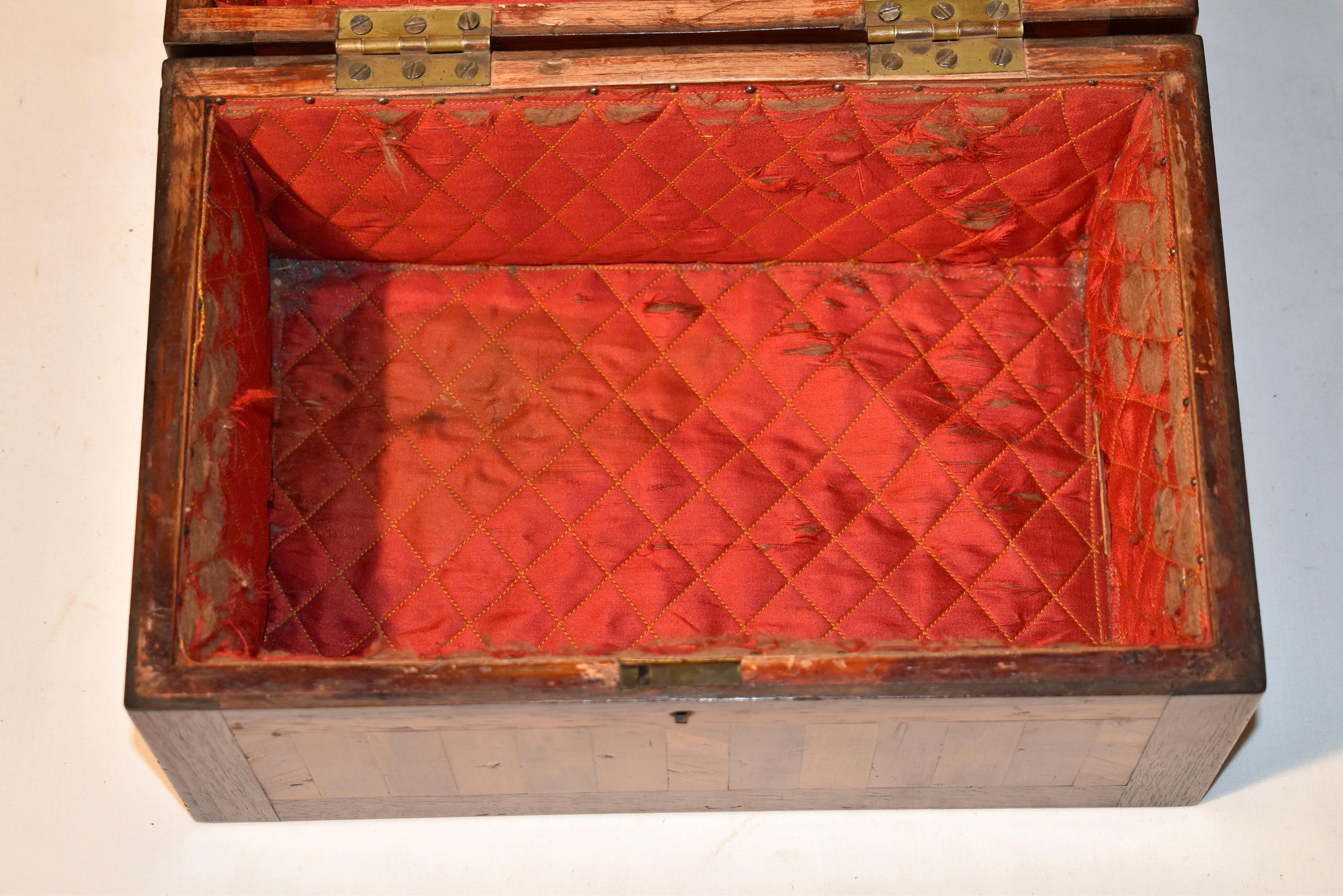 Caja inglesa eduardiana de marquetería, circa 1900 Caoba