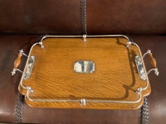 English Edwardian Oak and Silver Plated Tray