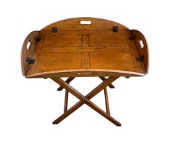 English Edwardian Oak Butler's Tray on Bar Height Stand