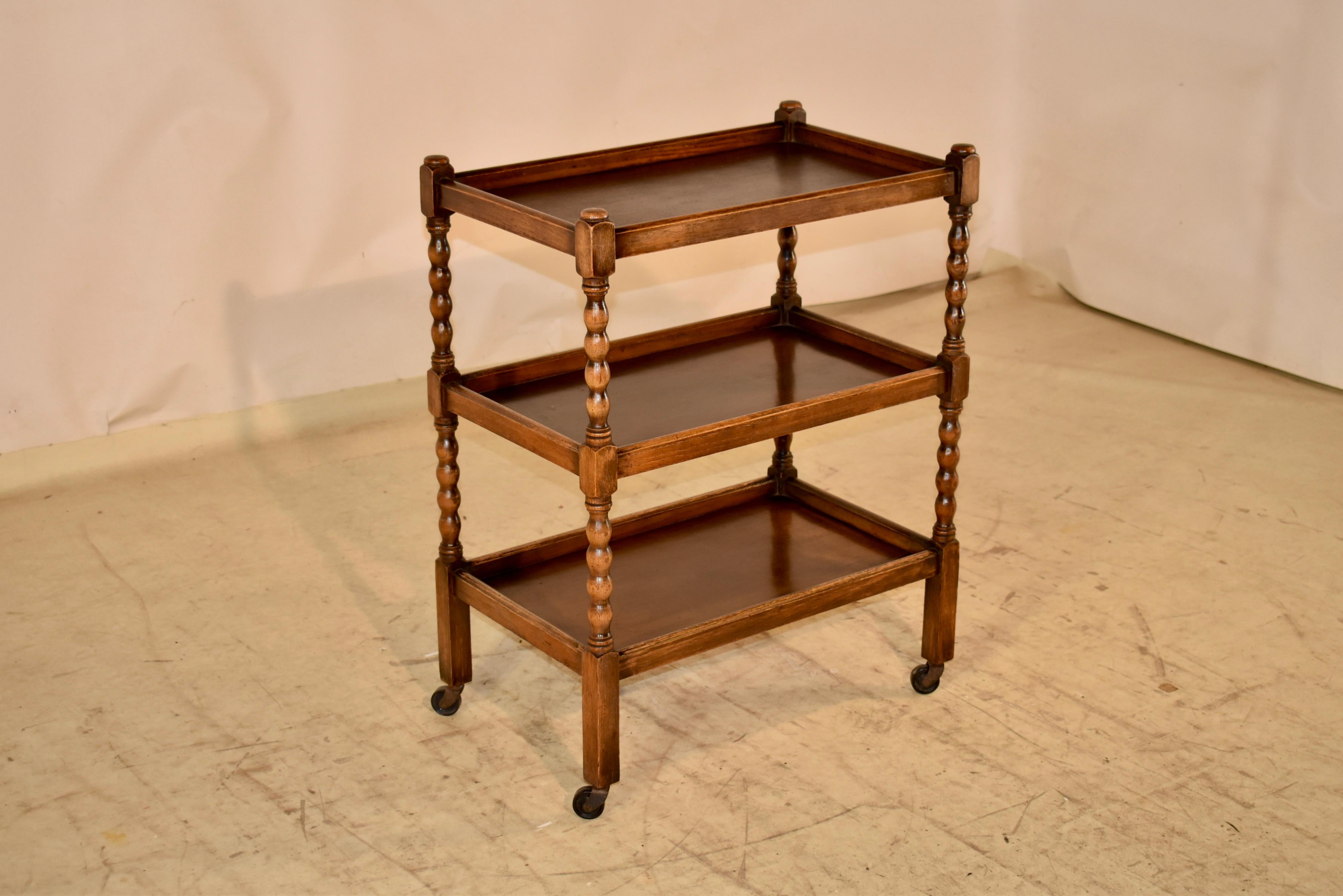Turned English Edwardian Oak Drink Cart For Sale