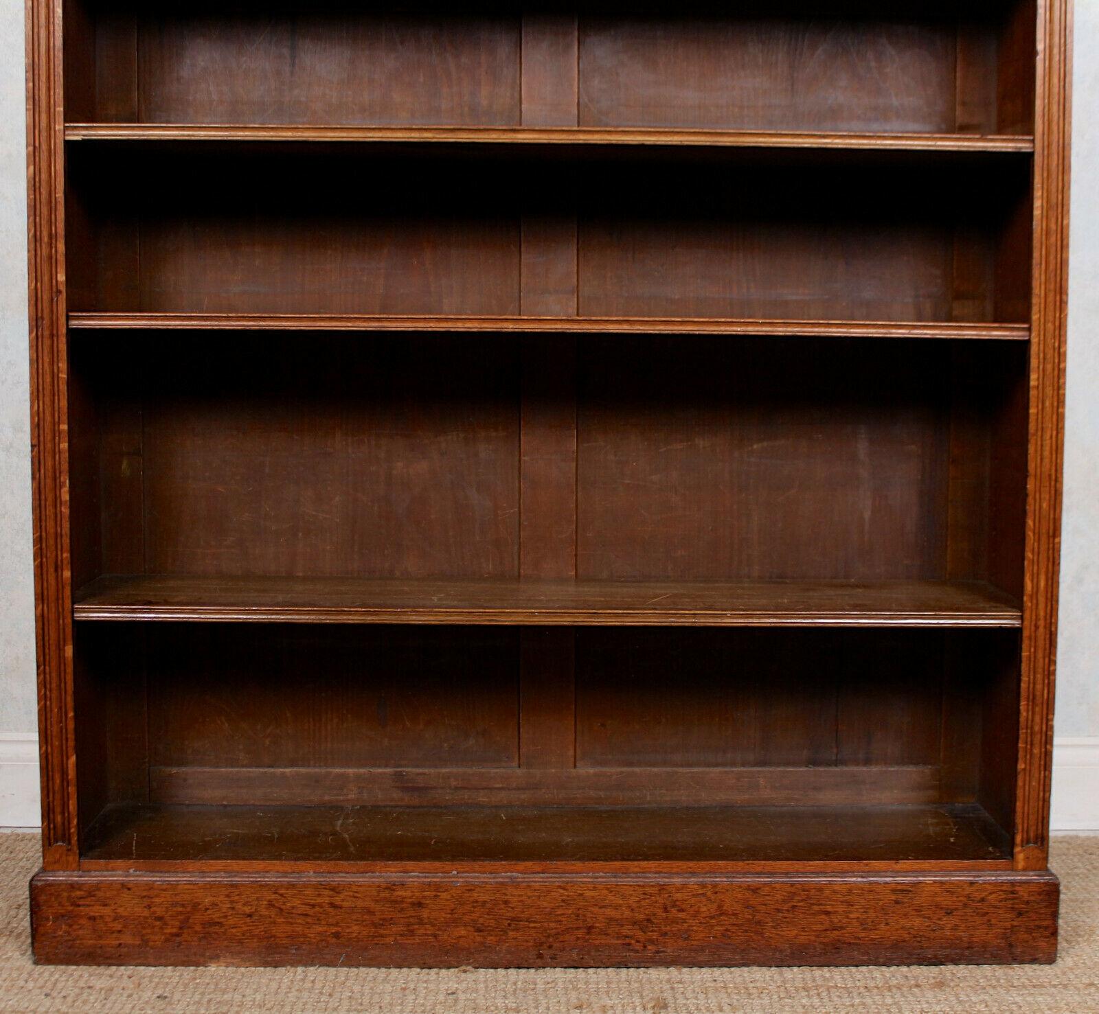 English Edwardian Oak Open Bookcase Carved Library Bookshelves Solid 4