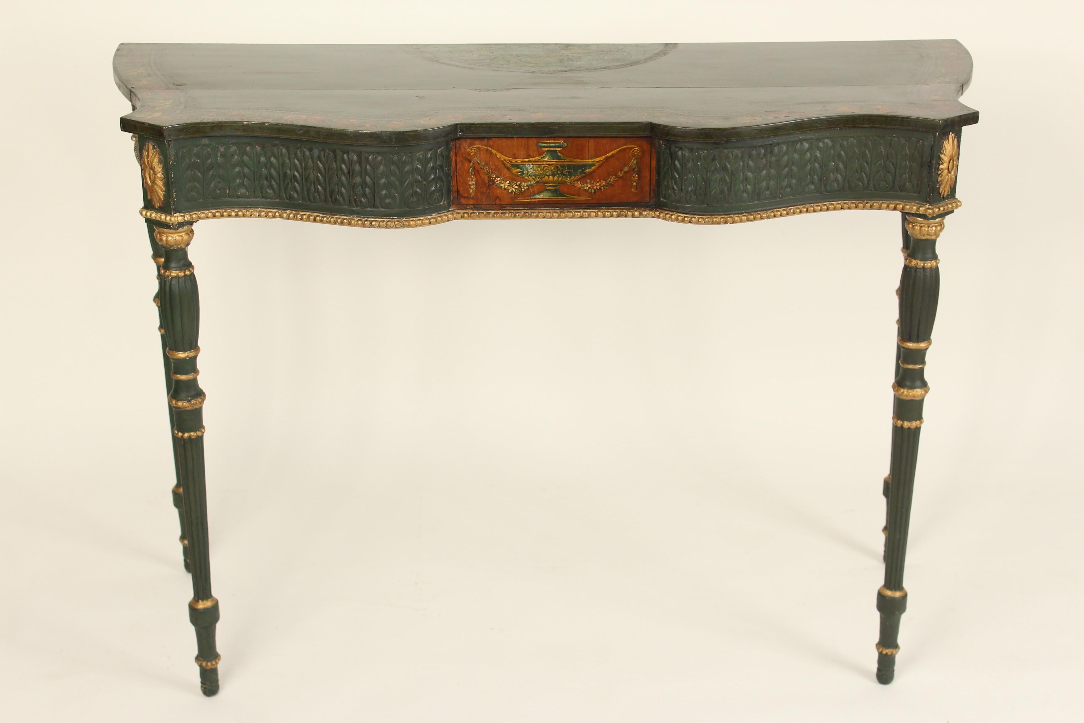 English Edwardian painted and gilt decorated console table, circa 1900.