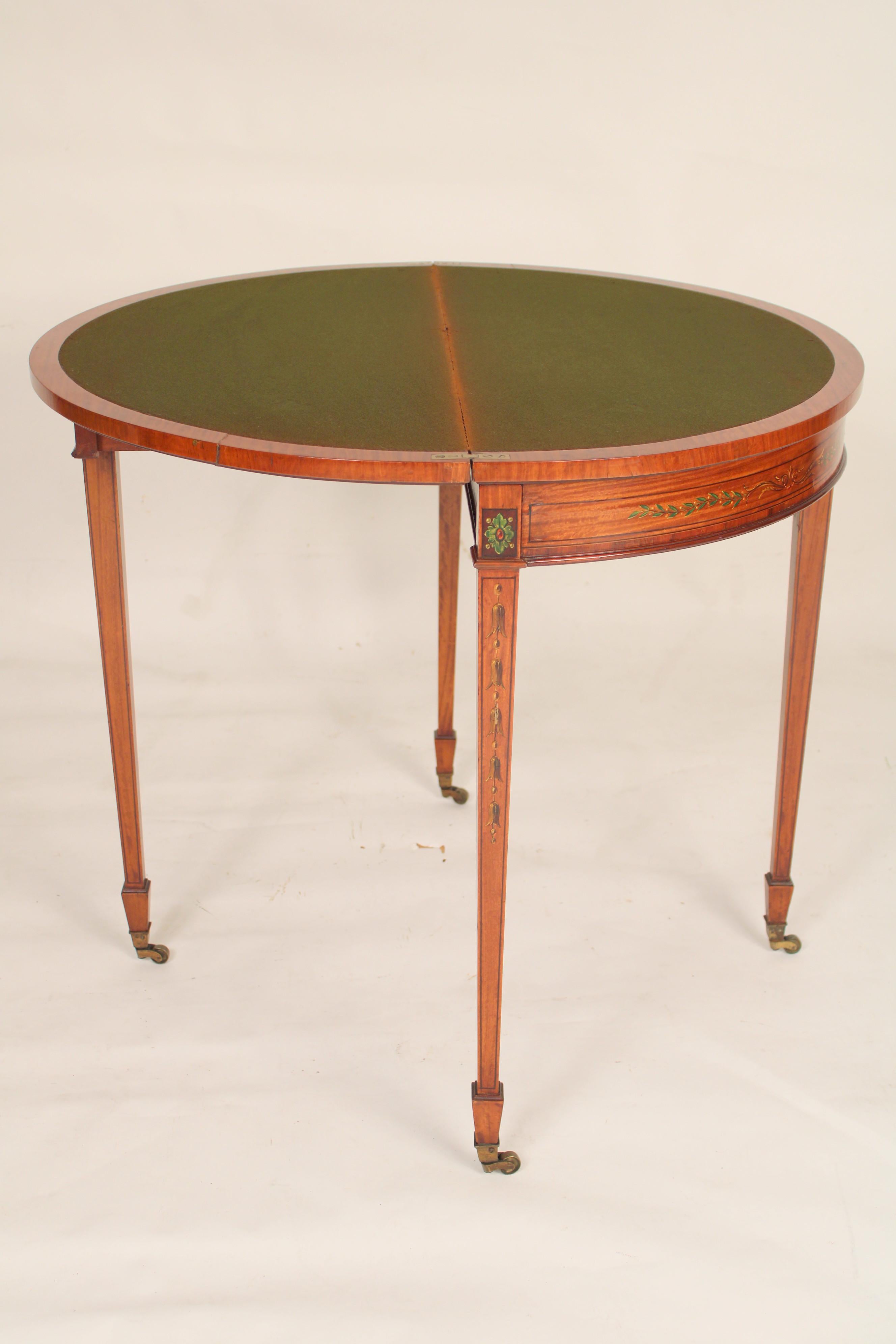 Brass English Edwardian Painted Satin Wood Games Table For Sale