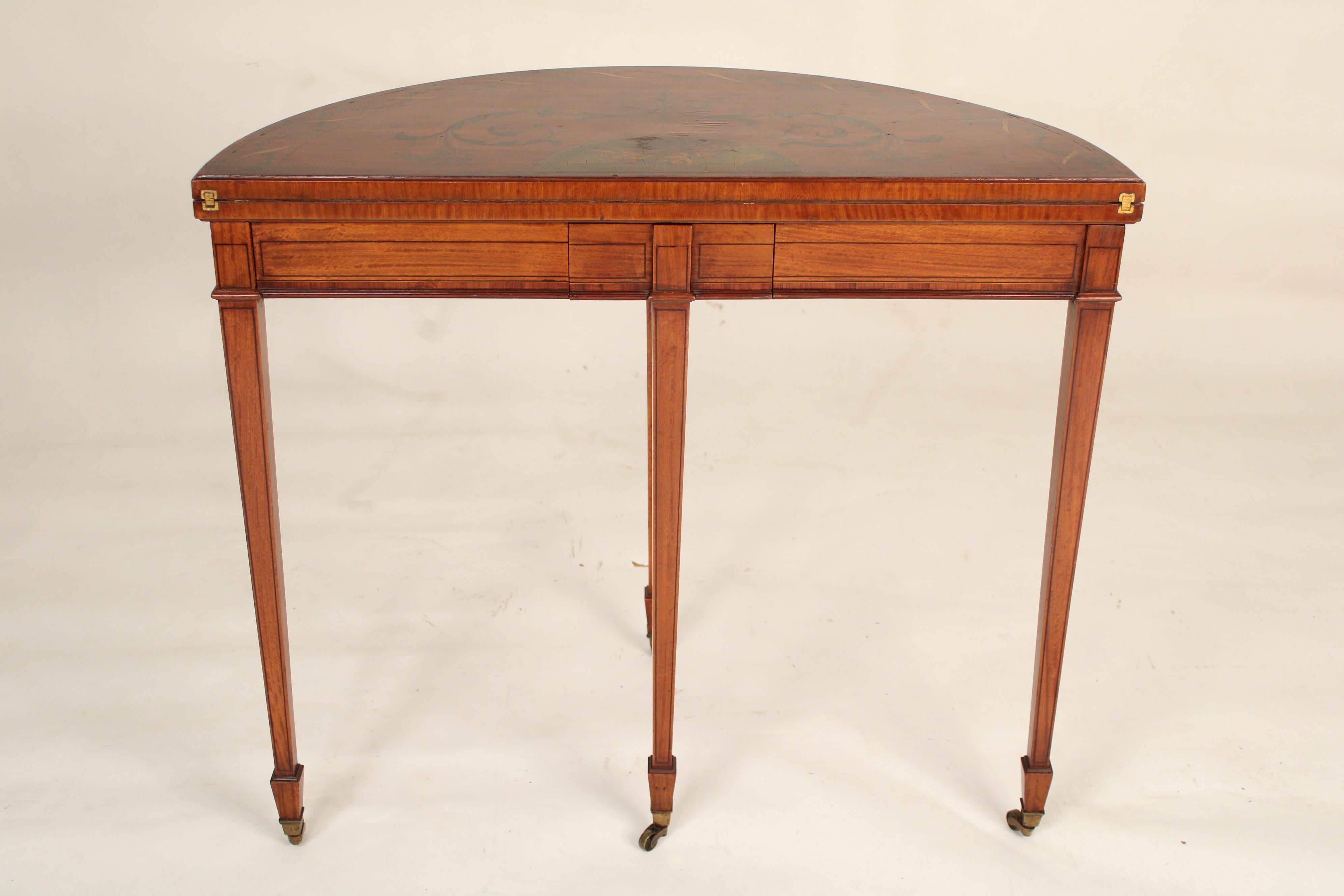 English Edwardian Painted Satin Wood Games Table For Sale 1