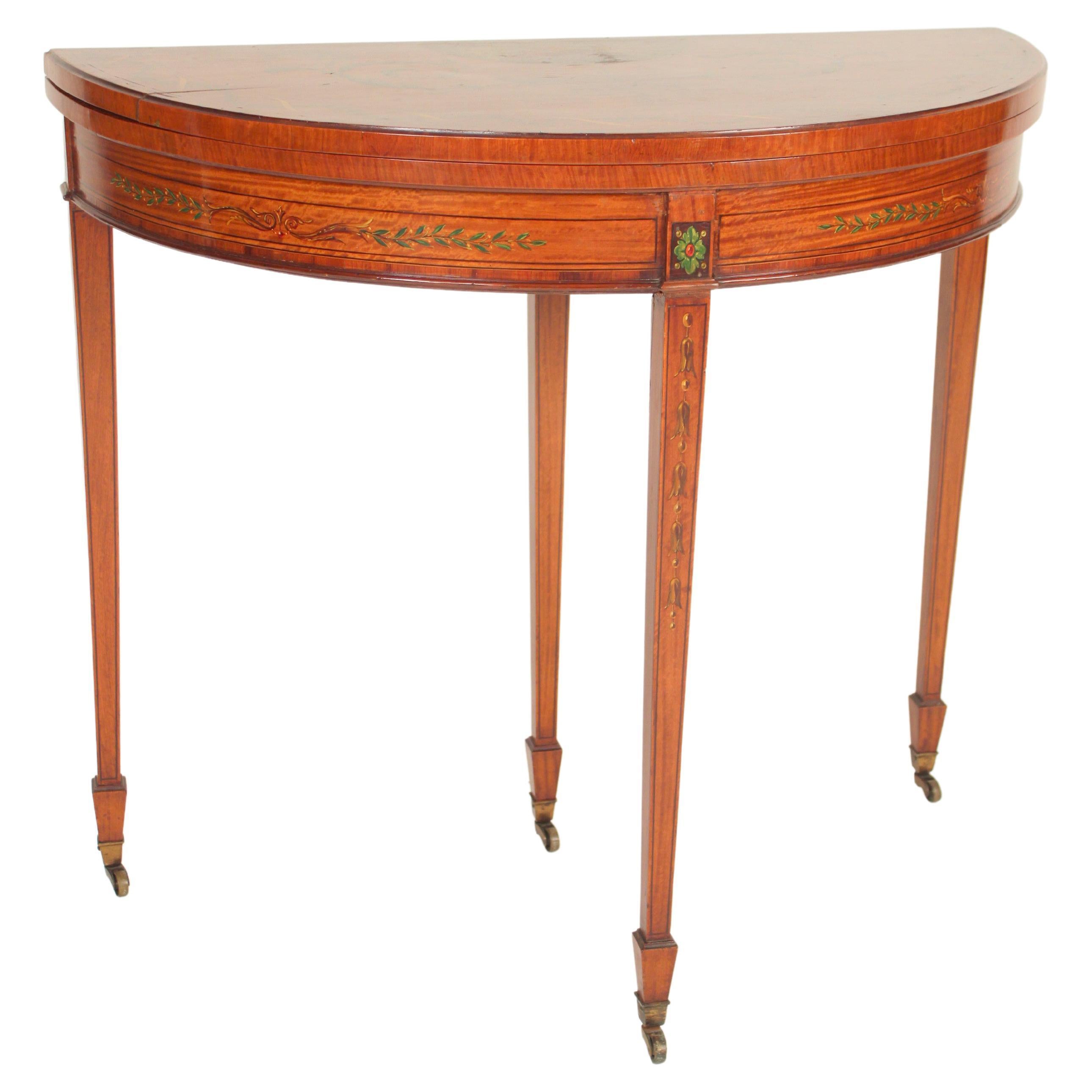 English Edwardian Painted Satin Wood Games Table For Sale