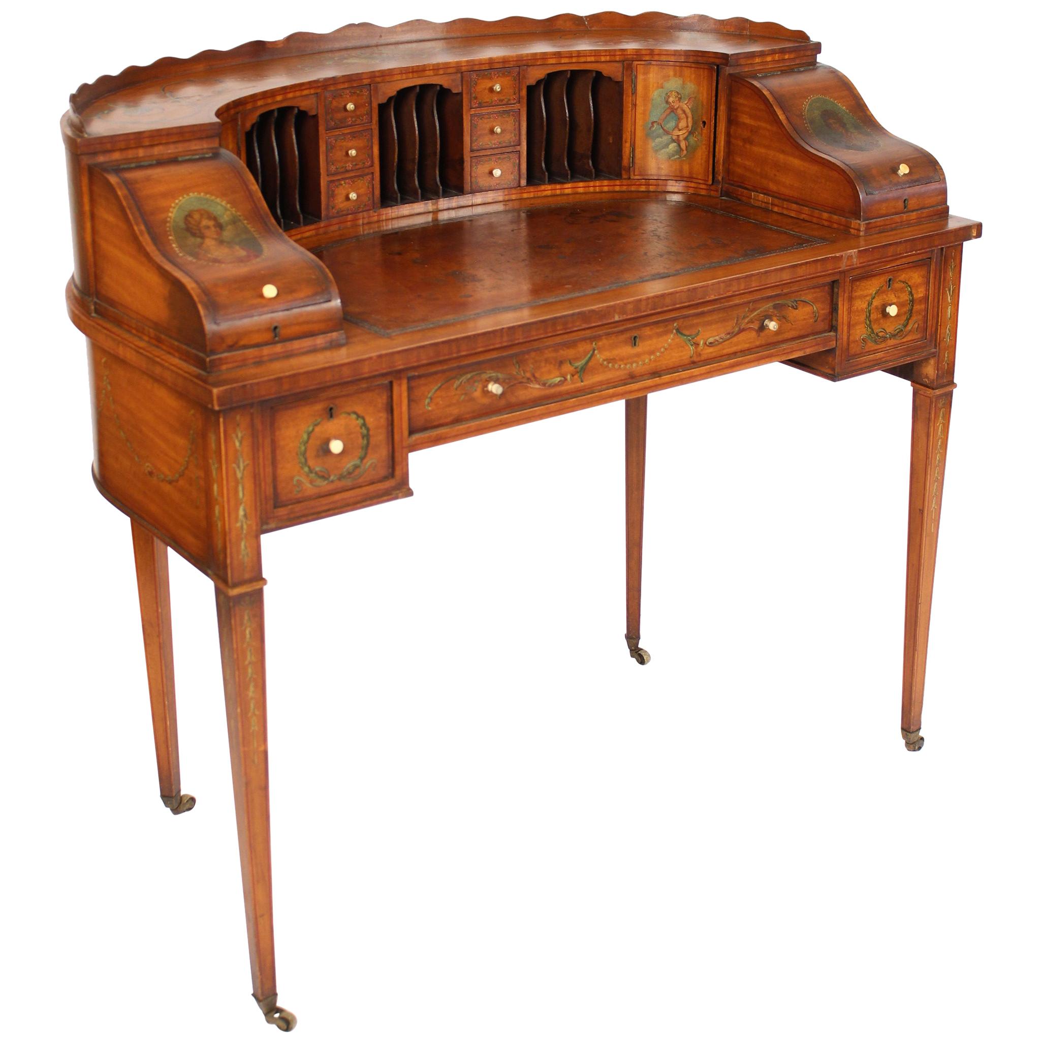 English Edwardian Painted Satinwood Carlton House Desk