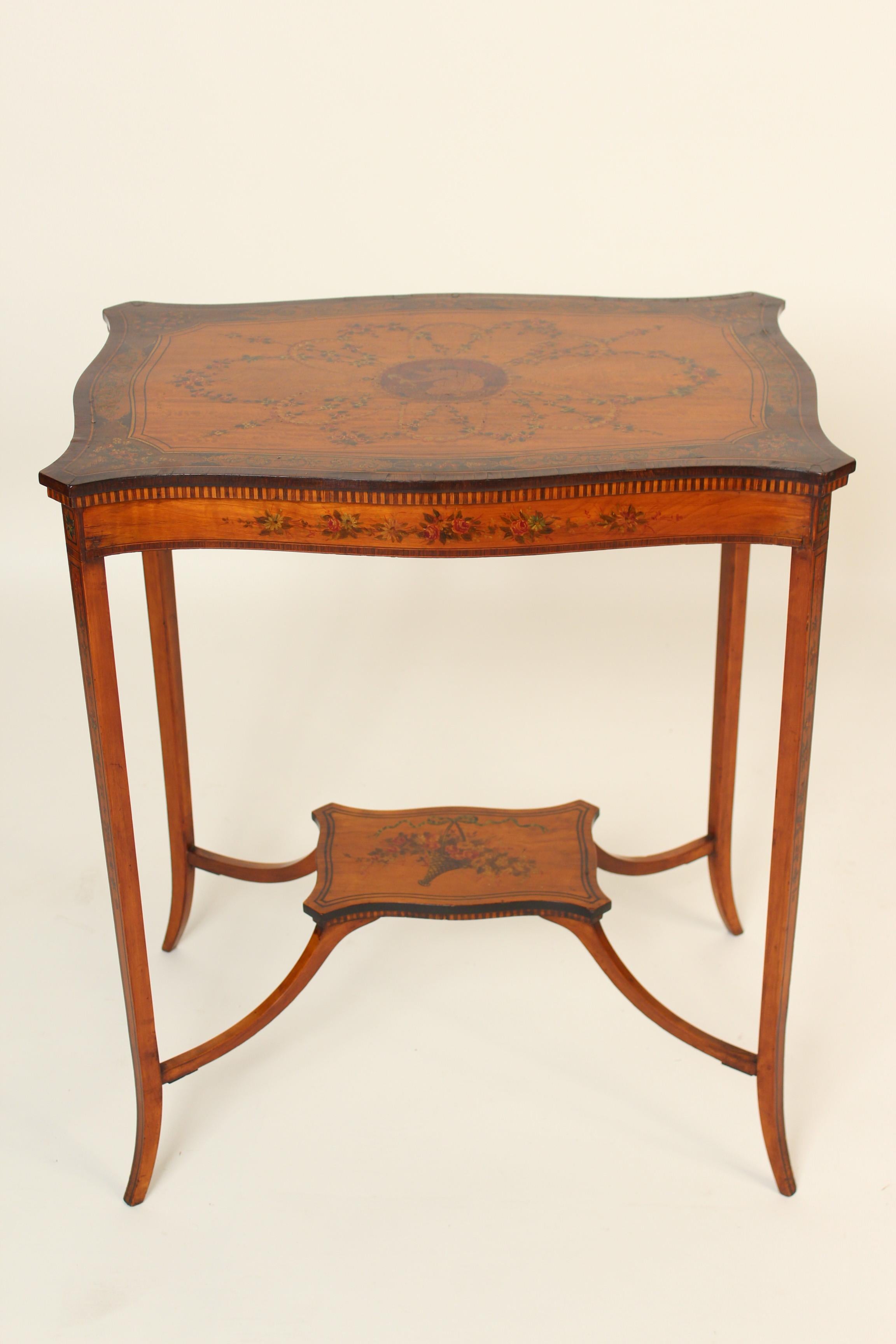 English Edwardian painted satinwood occasional table with rosewood crossbanding, circa 1920.